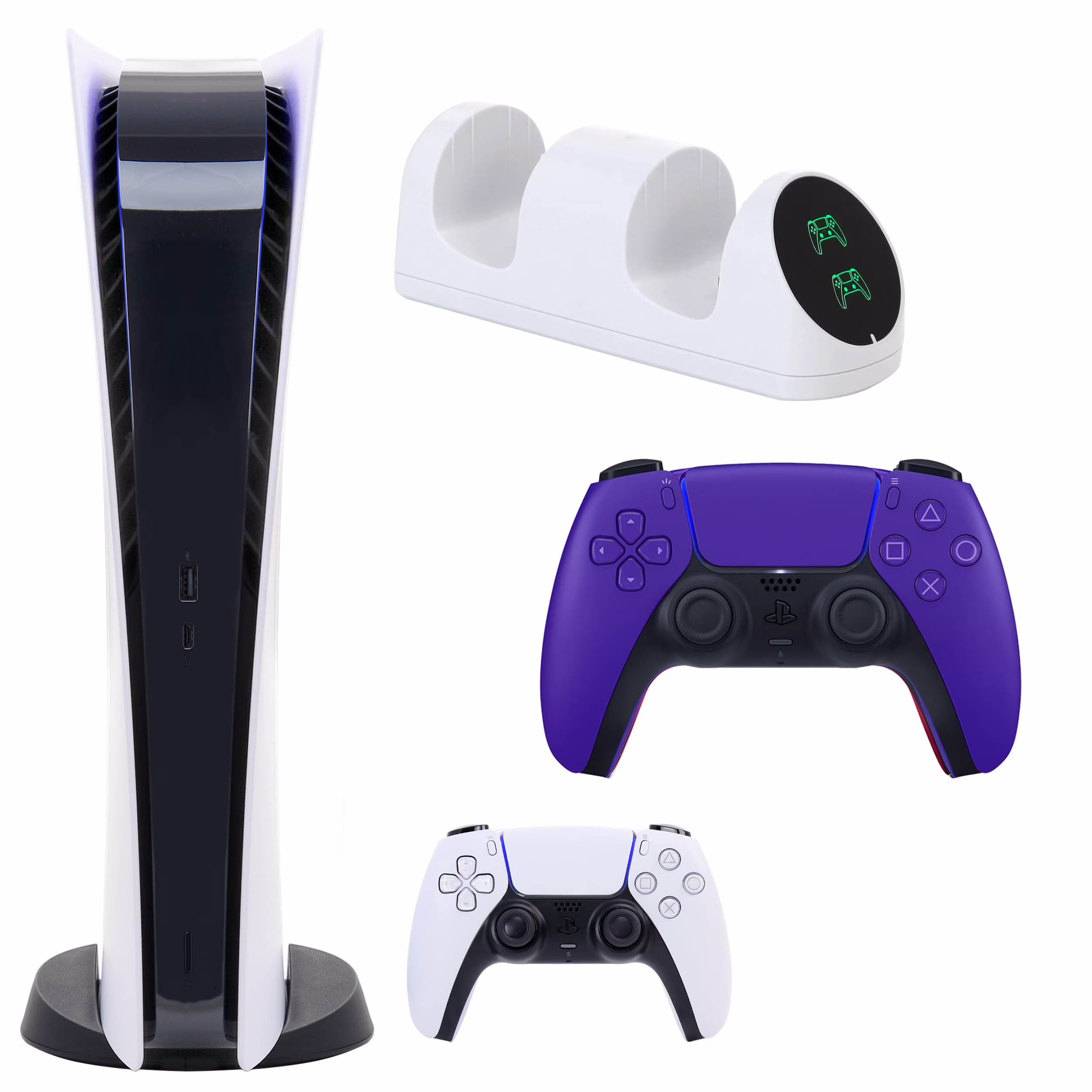 Sony PlayStation 5 Digital Console with Extra Purple Dualsense Controller and Dual Charging Dock