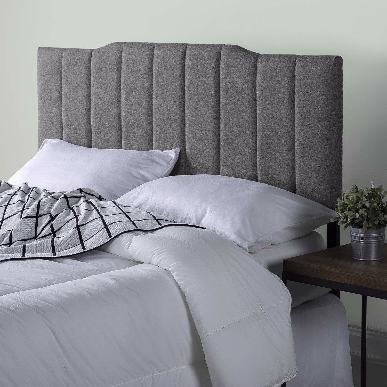 Zinus Satish Upholstered Channel Stitched Headboard in Grey, Queen Gray