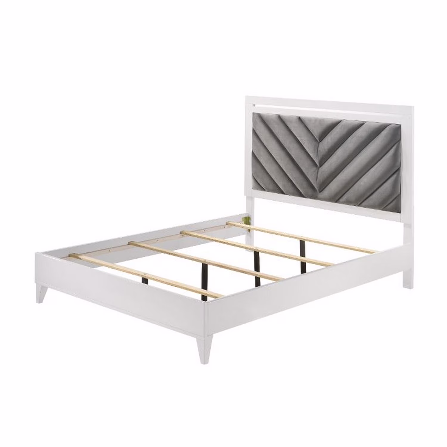 Benjara Eastern King Bed with Herringbone Tufted Pattern, Gray and White