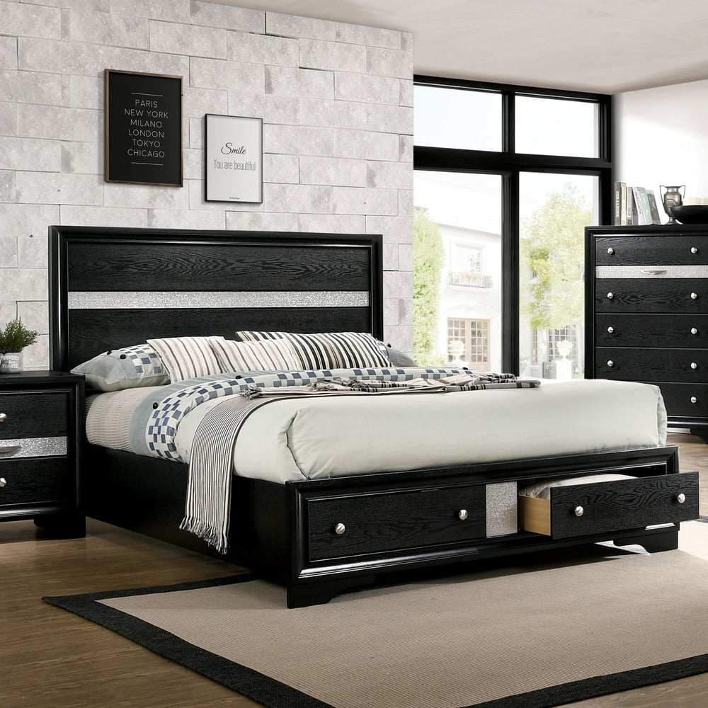 Silver Orchid  Badgley Modern Solid Wood 2-drawer Platform Bed Black Eastern King