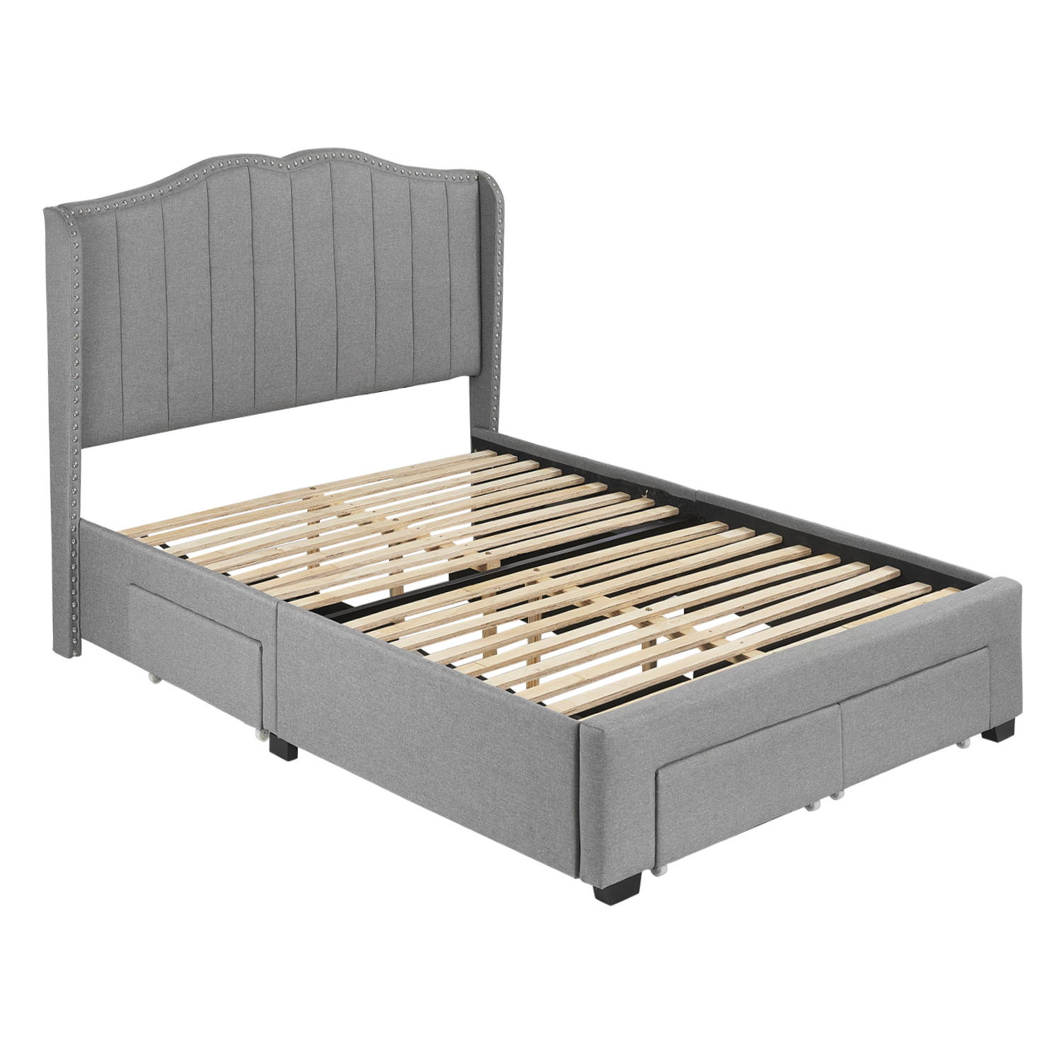 Upholstered Platform Bed Frame Mattress Foundation with 4 Storage Drawers Fabric Upholstered Headboard and Wooden Slats Support, Fully Upholstered No Box Spring Needed Non-Slip and Noise-Free, Full