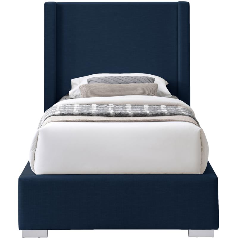 Meridian Furniture Royce Navy Linen Textured Fabric Twin Bed
