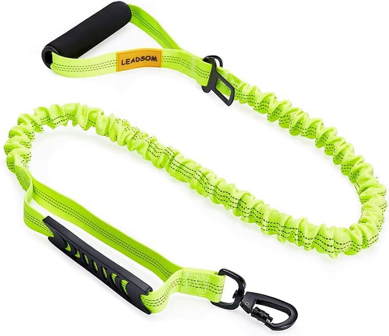 LEADSOM 6FT Highly Reflective Heavy Duty Elastic Bungee Medium and Large Dog Leash Shock Absorbing with Comfortable Padded Handle and Traffic Handle Suitable for Training Green