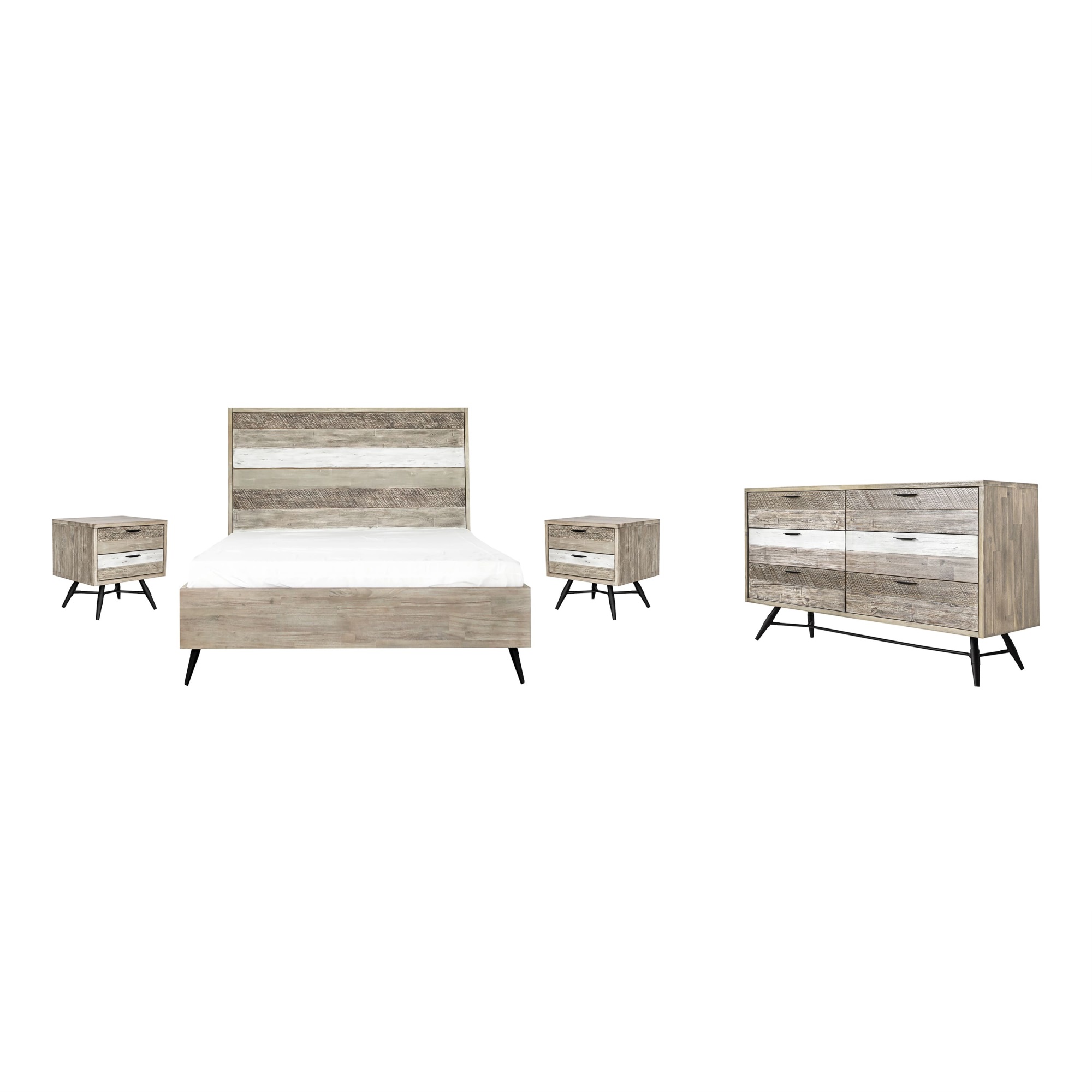 Armen Living Bridges 4-Piece Modern Wood Queen Bedroom Set in Natural