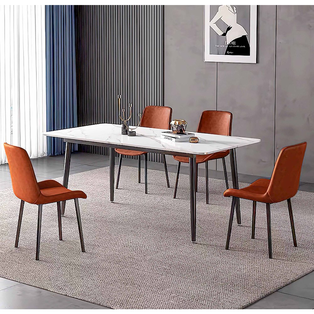 Chintaly Contemporary Dining Set w/ Ceramic Top & 4 Chairs
