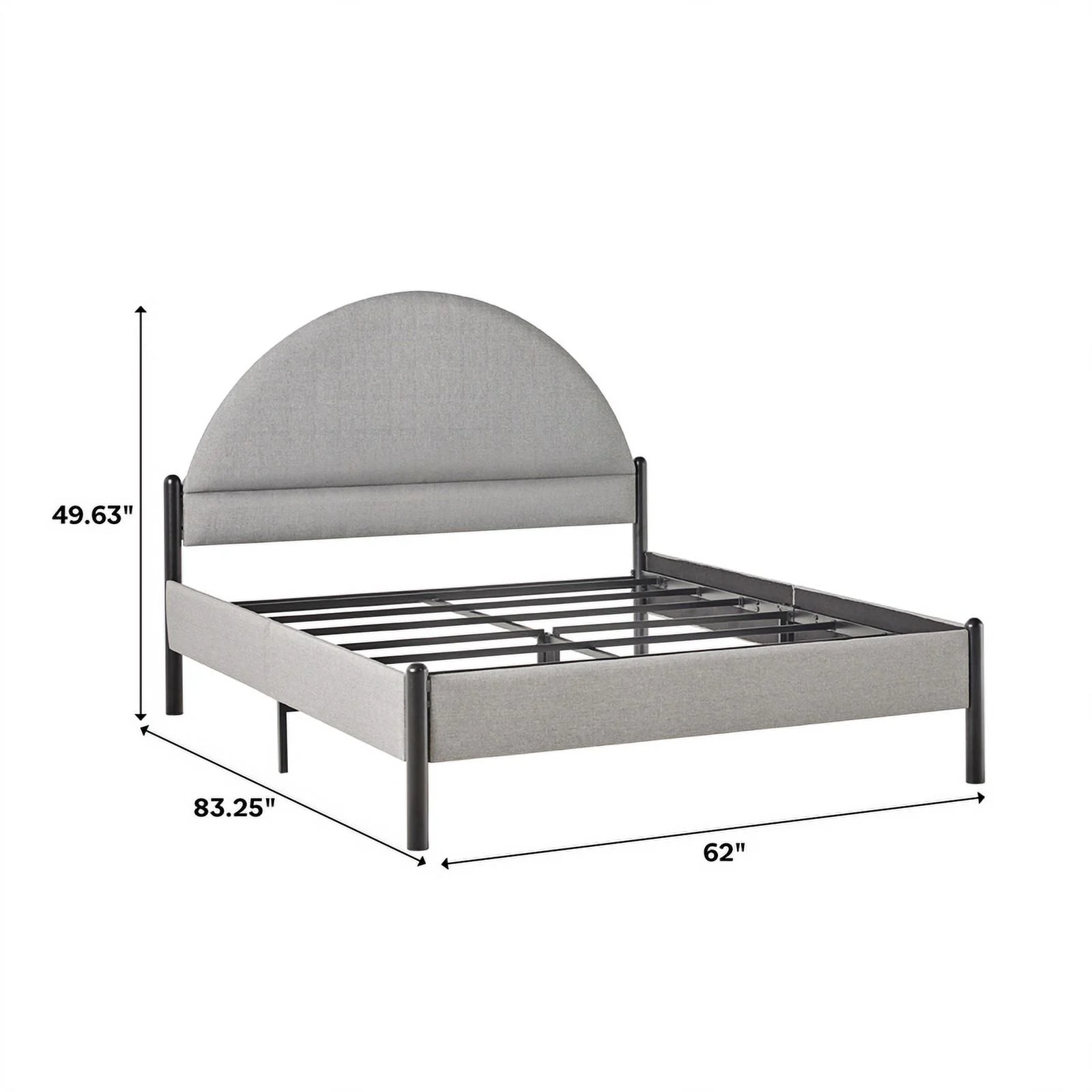 Pemberly Row Upholstered Metal Queen Bed with Arched Headboard in Gray