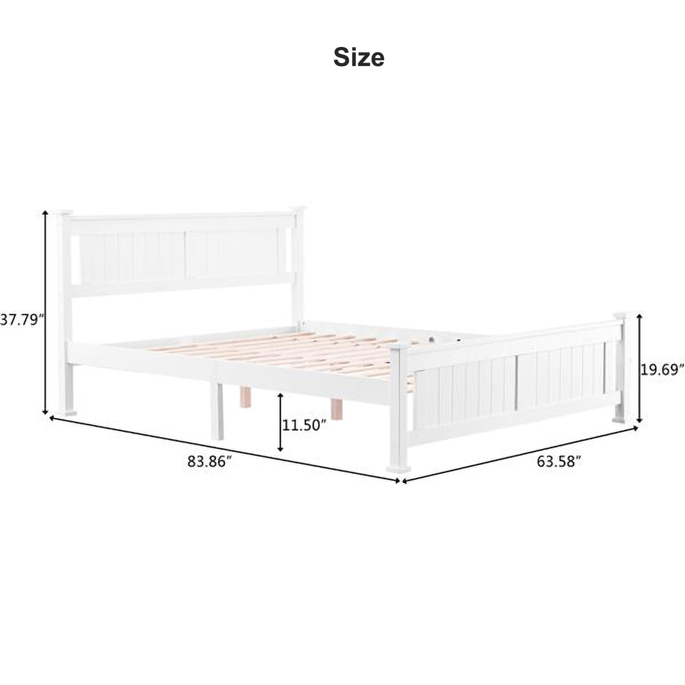 RUseeN Queen Size Wooden Platform Bed Frame with Headboard and Footboard, Heavy Duty Mattress Foundation with Steel Slats Support, No Box Spring Needed, White