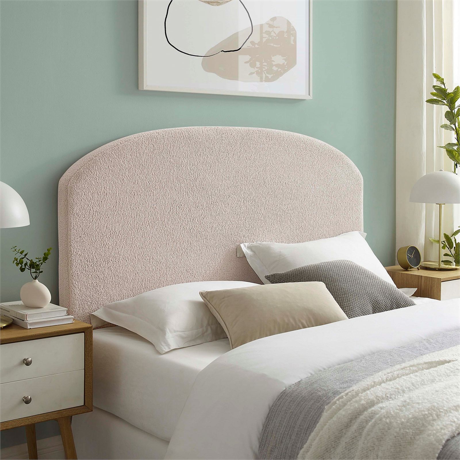Linon Tristan Full Queen Sherpa Upholstered Rounded Headboard in Off White
