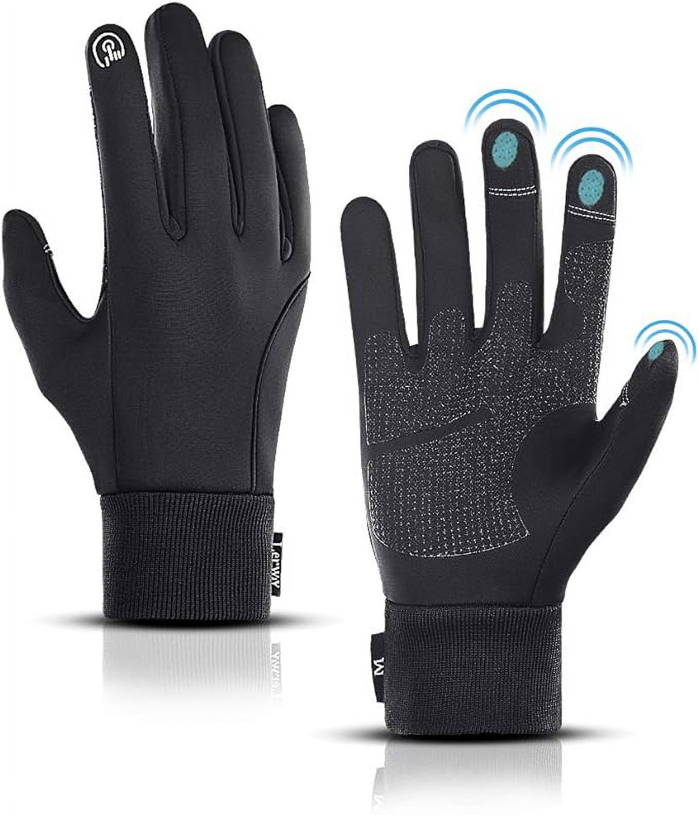 LERWAY Winter Warm Gloves, Thermal Black Warm Gloves for Men Women Waterproof Touchscreen Non-Slip Freezer Gloves for Driving, Cycling,Hiking,Skating