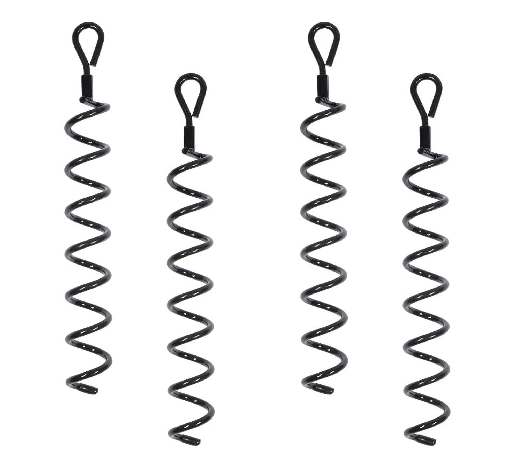 4 Pack 18 inches Spiral Shed Anchor Kit w/ Removable Eye Bolt - Steel Black Earth Auger Tent Stakes Heavy Duty Ground Screw Anchor for Securing Tents, Canopies, Tarps, Swing Sets