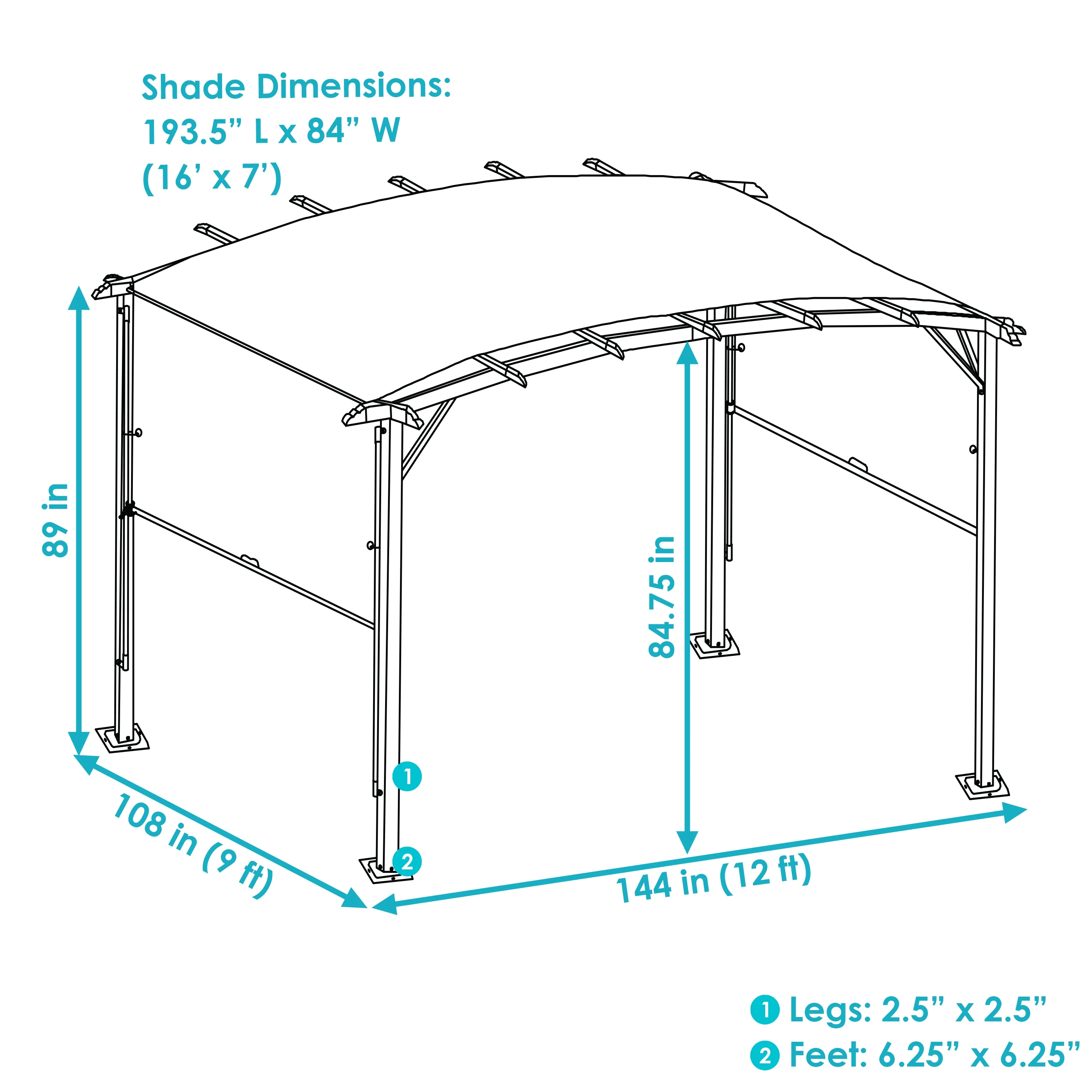 Sunnydaze 9' x12' Metal Arched Pergola with Retractable Canopy - Gray