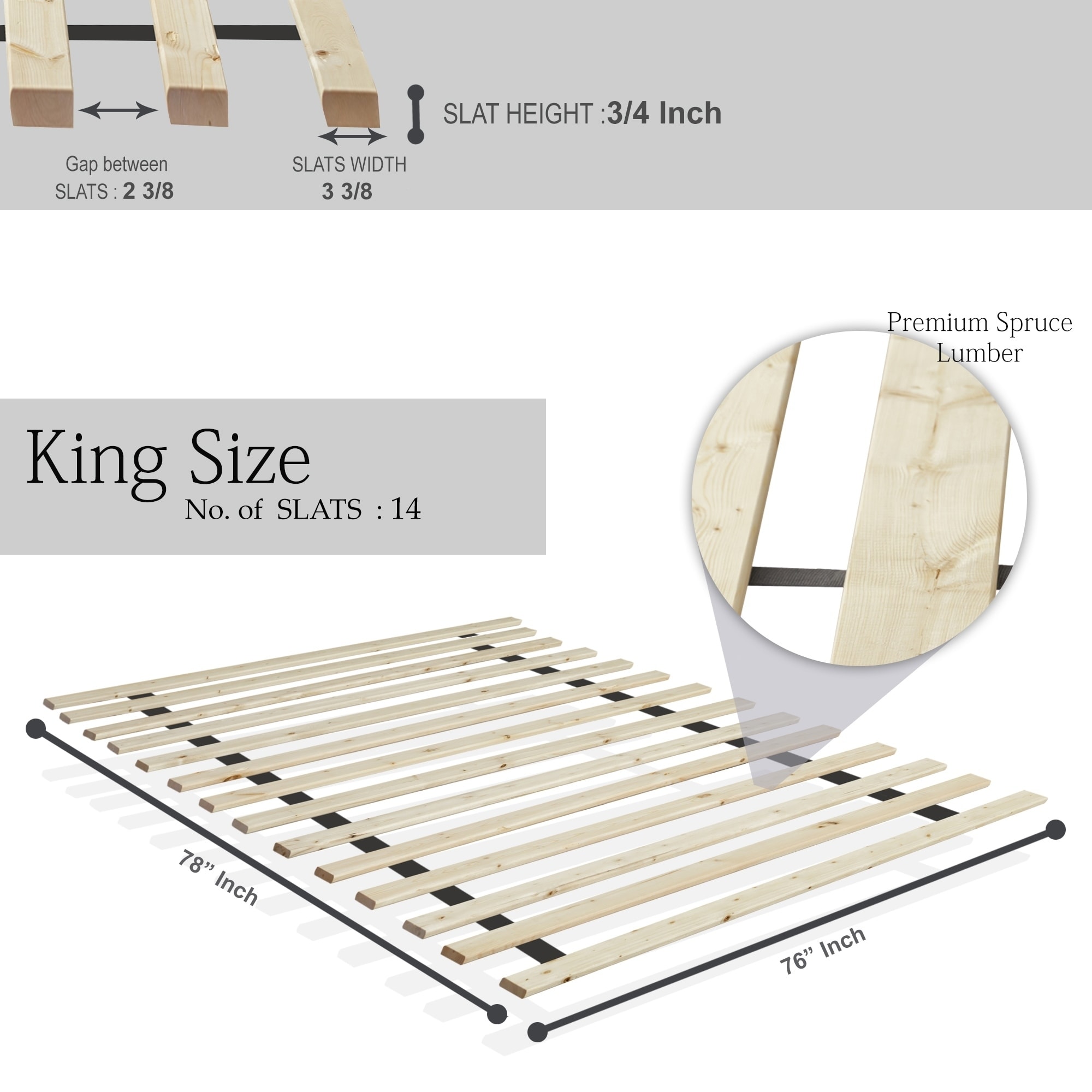 Spring Coil 1.5-inch Heavy Duty Mattress Support Wooden Bunkie Board / Slats