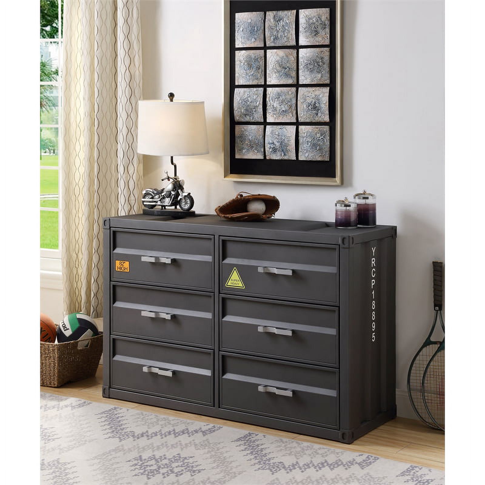 Bowery Hill Cargo Container Style Rectangular 6-Drawer Dresser in Gunmetal Metal