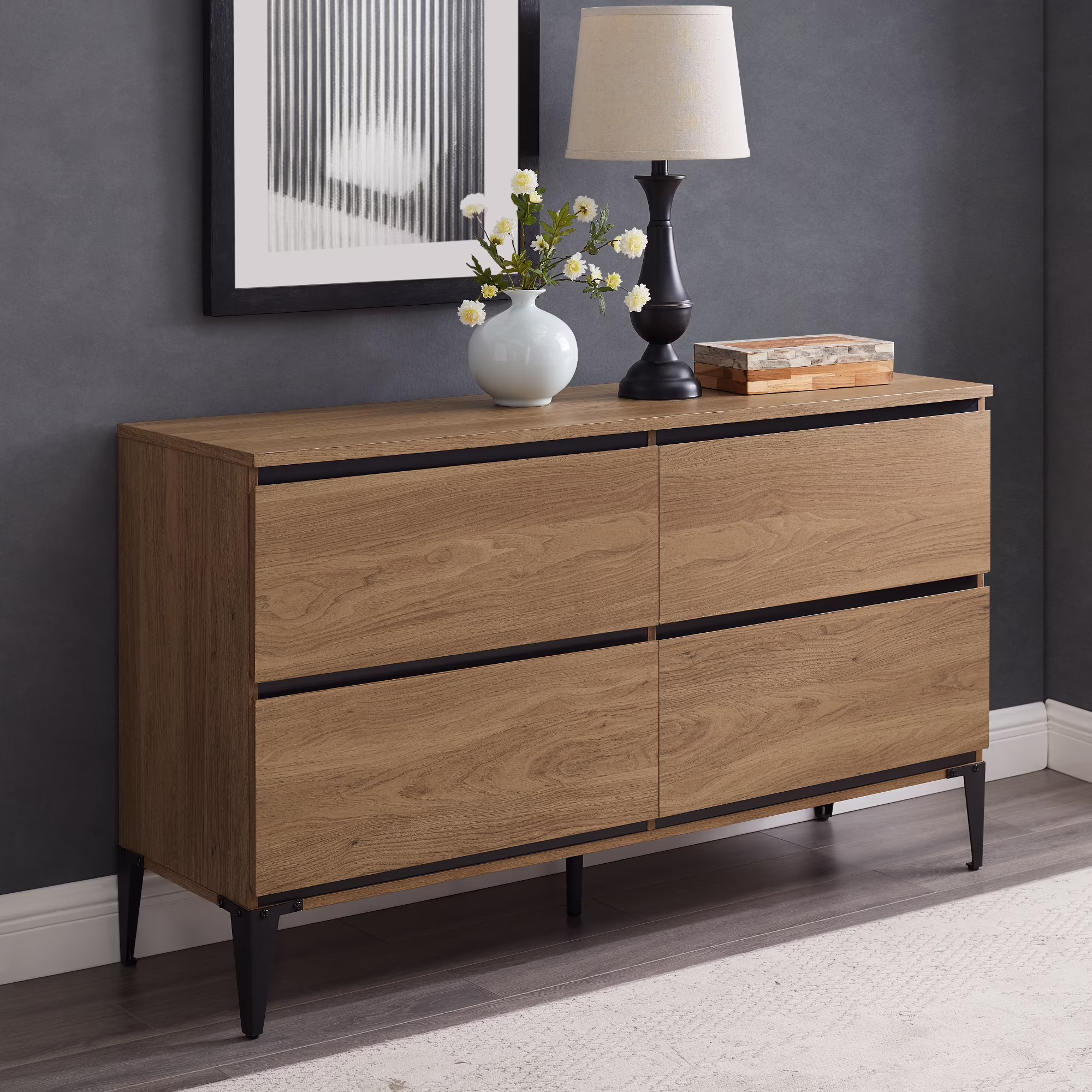 River Street Designs Milton Four-Drawer Dresser, English Oak