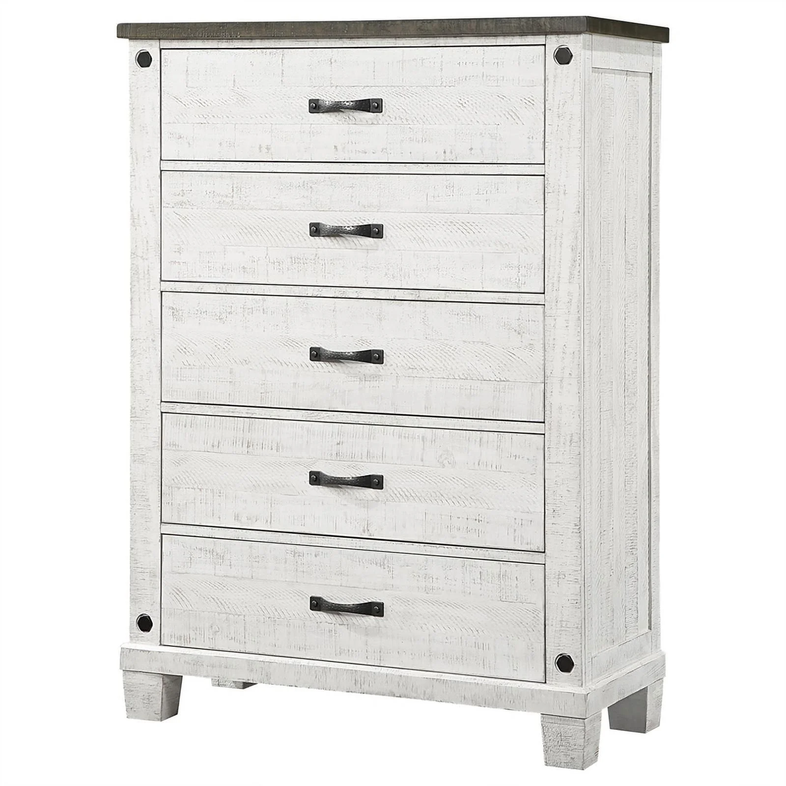 Pemberly Row 5 Drawer Wood Chest Distressed Distressed Gray and White