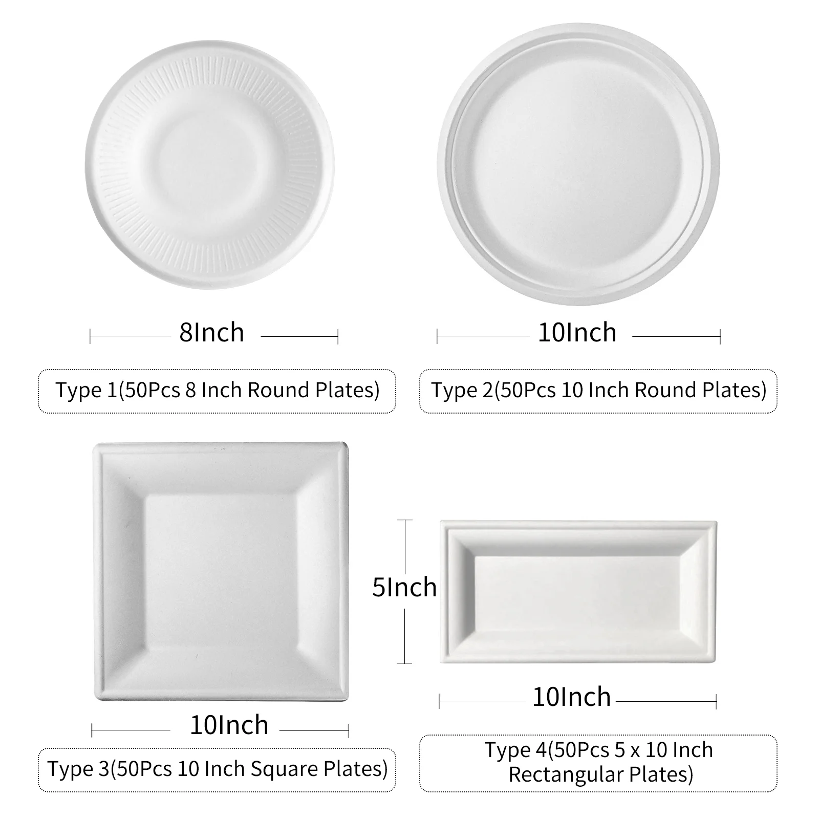 50Pcs Disposable Rectangular Plates 5 X 10 Inch Tableware Set Ecological Birthday Dinnerware For Barbecues Camping Picnics Party