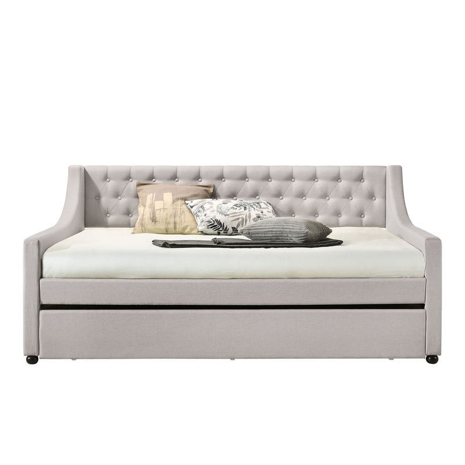 Bowery Hill Tufted Upholstered Full Daybed and Twin Trundle in Beige Fabric