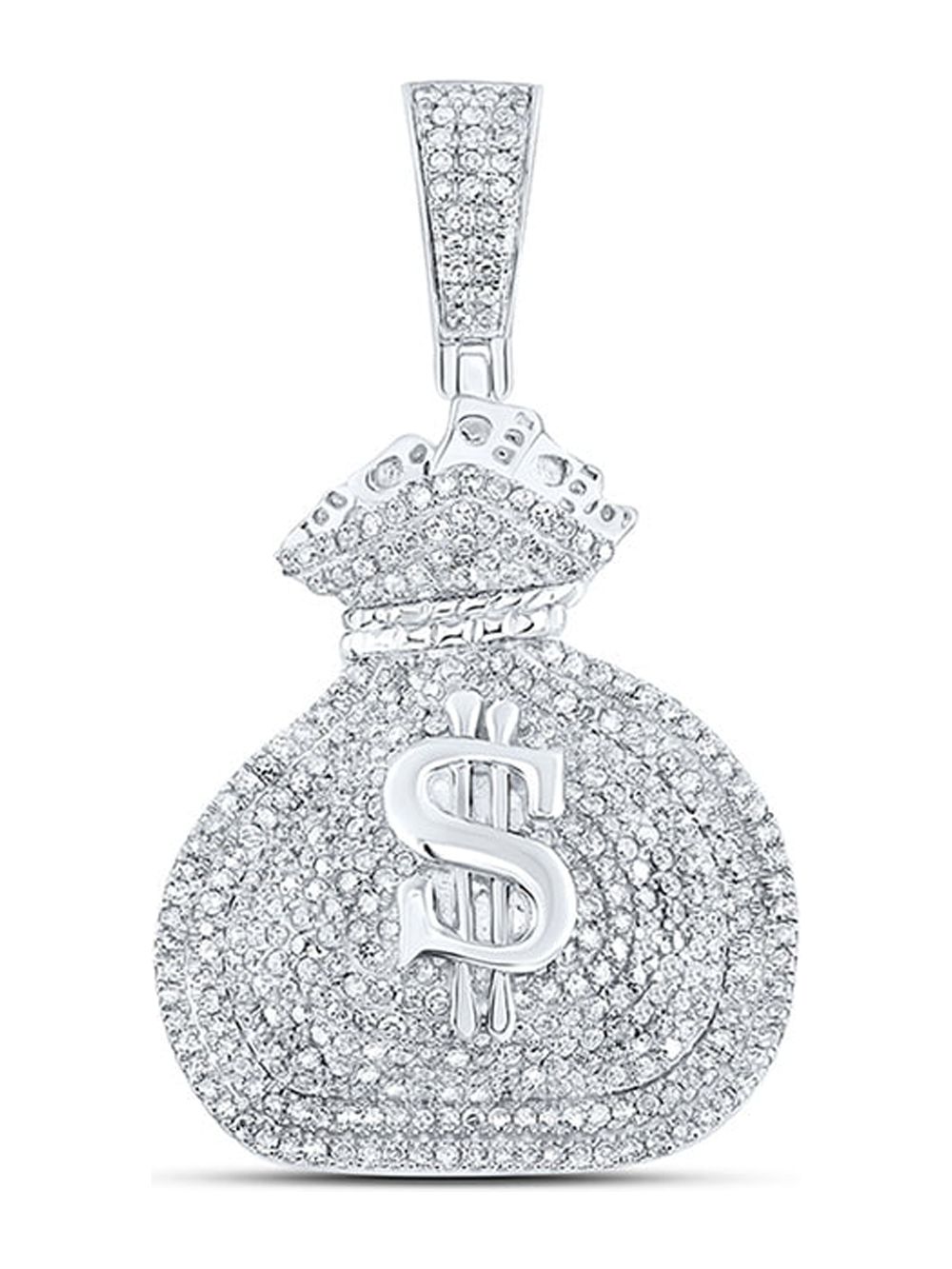 Diamond Queen Sterling Silver Mens Round Diamond Money Bag Charm Pendant 1 Cttw