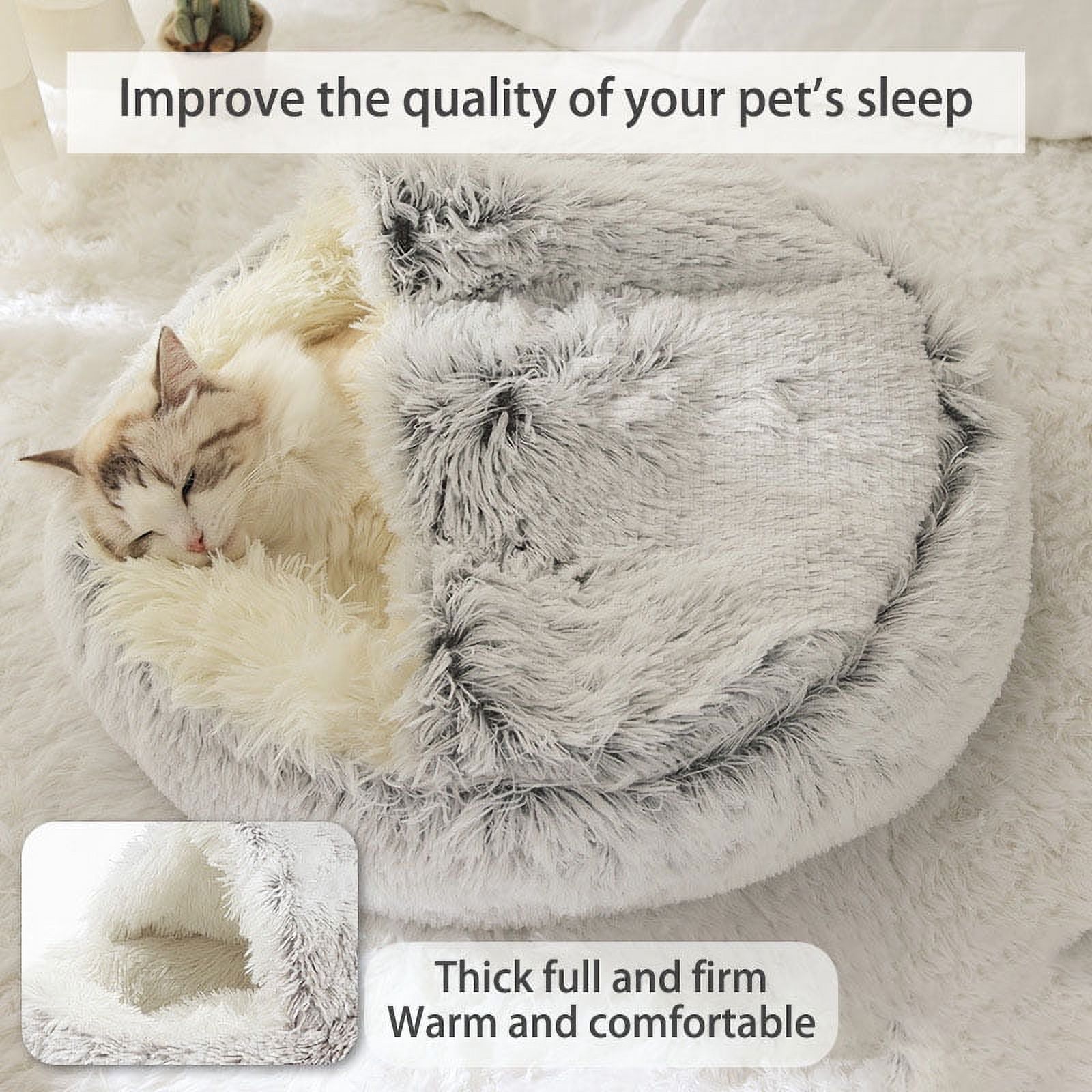 Petimi Cat Bed, Round Cat Bed with Cover, Fluffy Long Plush Cat Bed for Cats and Small Dogs, 25.6''
