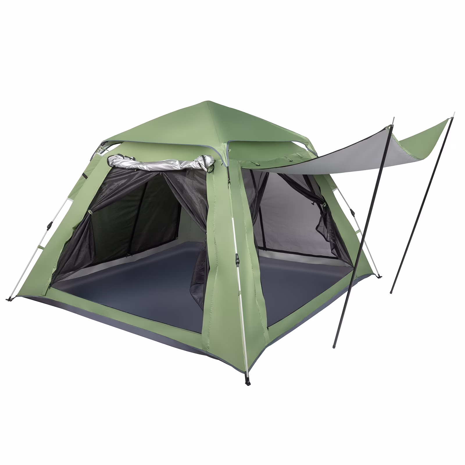 Family Camping Tent for 4 People - Quick Spring Open, 240*240*150cm, Breathable Mesh Design, Enhanced Sunshade & Mosquito Protection - Ideal for Outdoor Adventures & Weekend Camping - Green