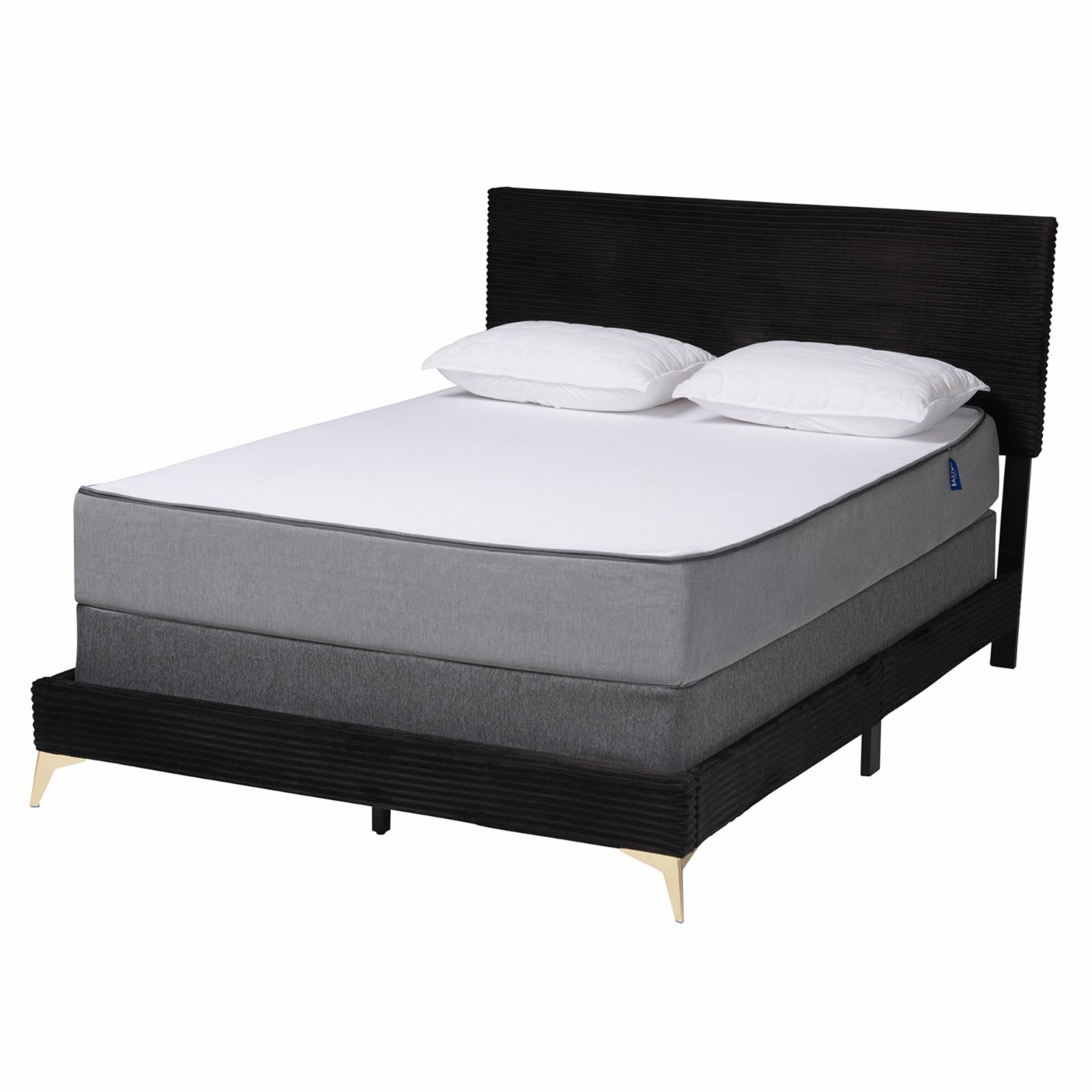 Baxton Studio Abberton Black Velvet and Gold Metal Queen Size Panel Bed