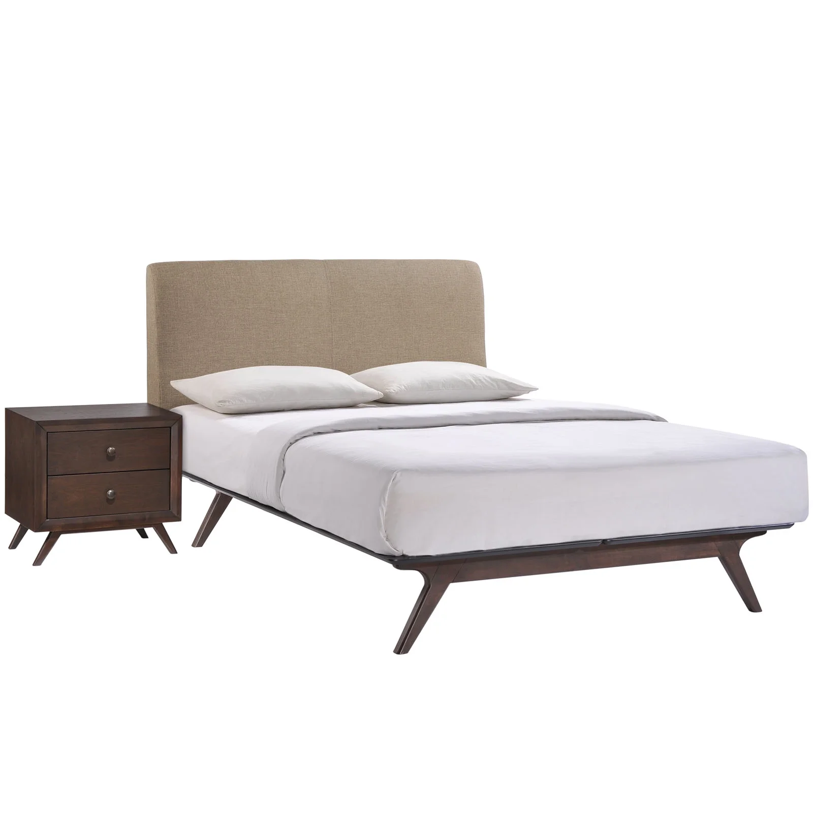 Modern Urban Contemporary 2 pcs Queen Size Bedroom Set, Brown Fabric Wood