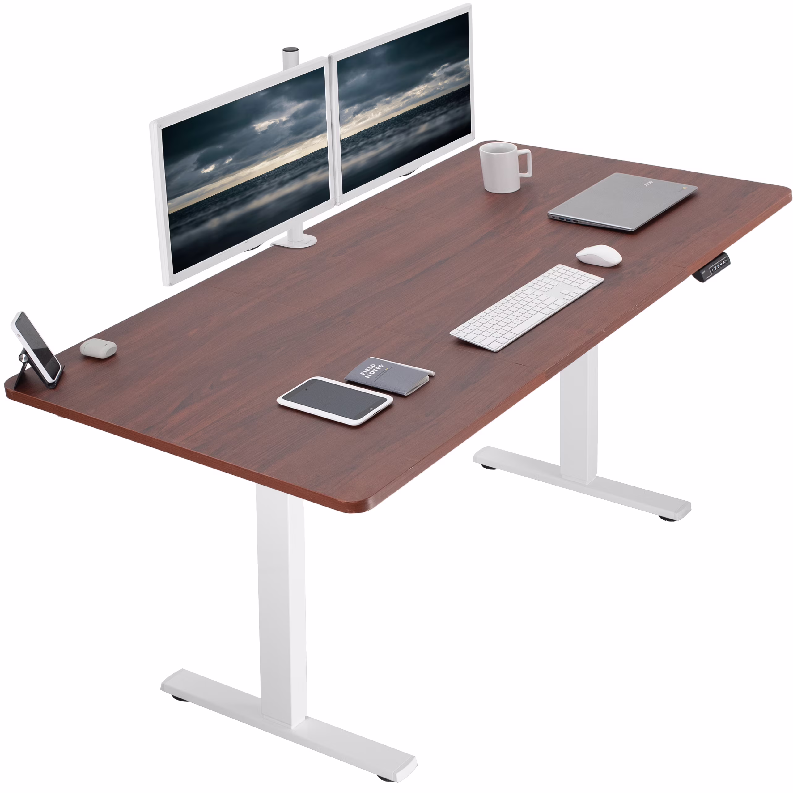 VIVO Electric 71” x 36” Stand Up Desk, Dark Walnut Table Top, White Frame