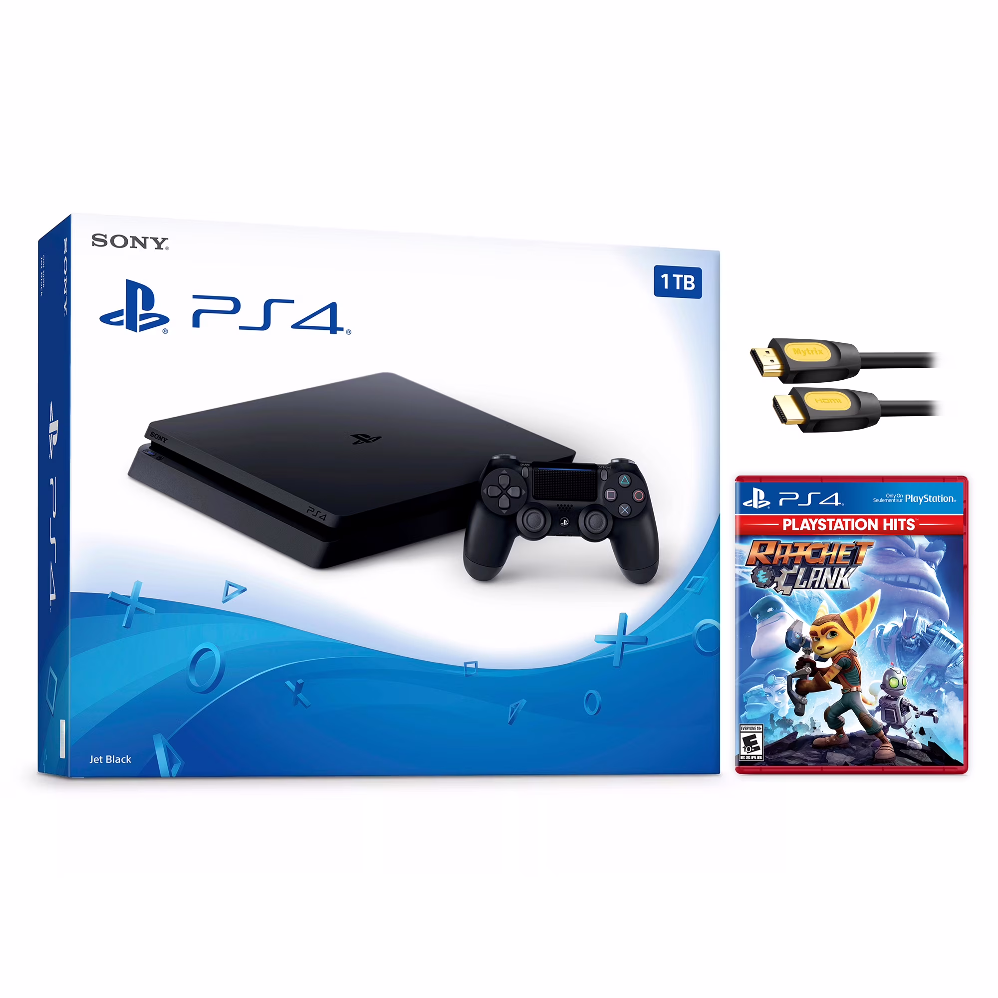 Sony PlayStation 4 Slim Ratchet & Clank Bundle 1TB PS4 Gaming Console, Jet Black, with Mytrix High Speed HDMI