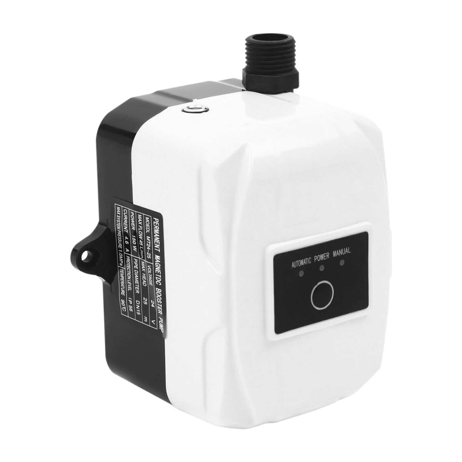 Pressure Booster Pump Mini Booster Pump W/ Water Pipe Screws Power Cord, 24V 150W 80-90℃ 7gal, White