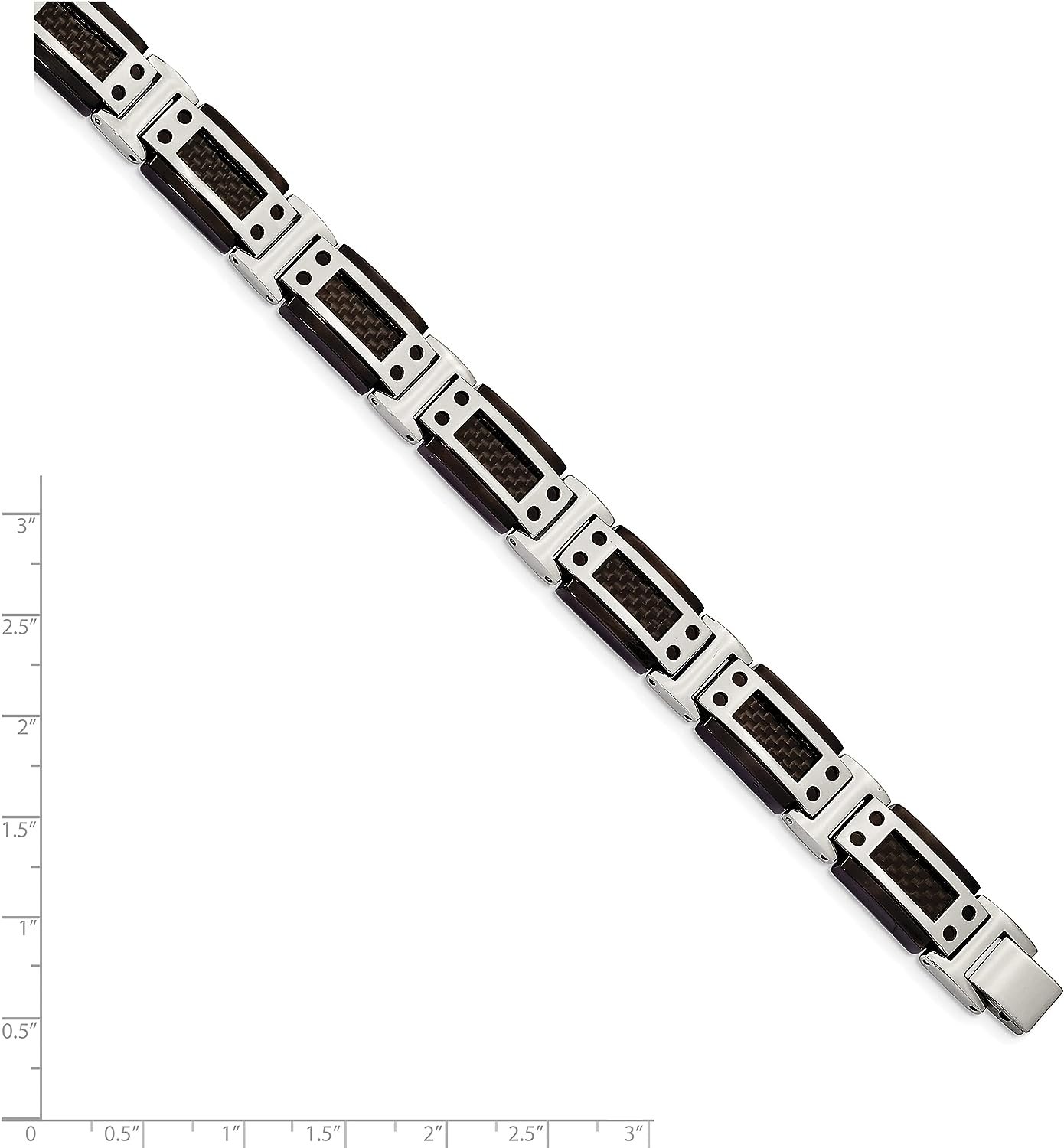 Chisel Stainless Steel Polished Black IP-plated with Black Carbon Fiber Inlay Link Bracelet - 8.5