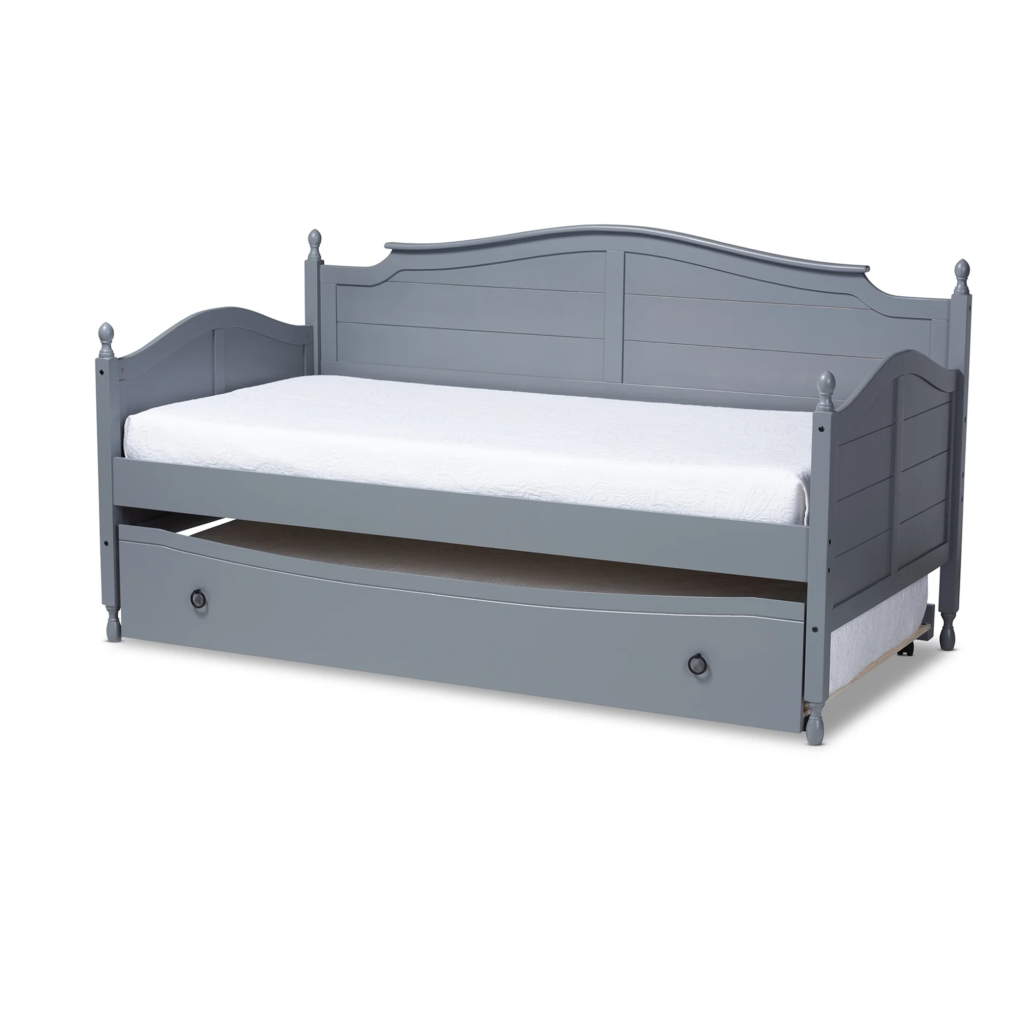 Baxton Studio Mara Cottage Farmhouse Gray Finished Wood Twin Size Daybed with Roll-Out Trundle Bed