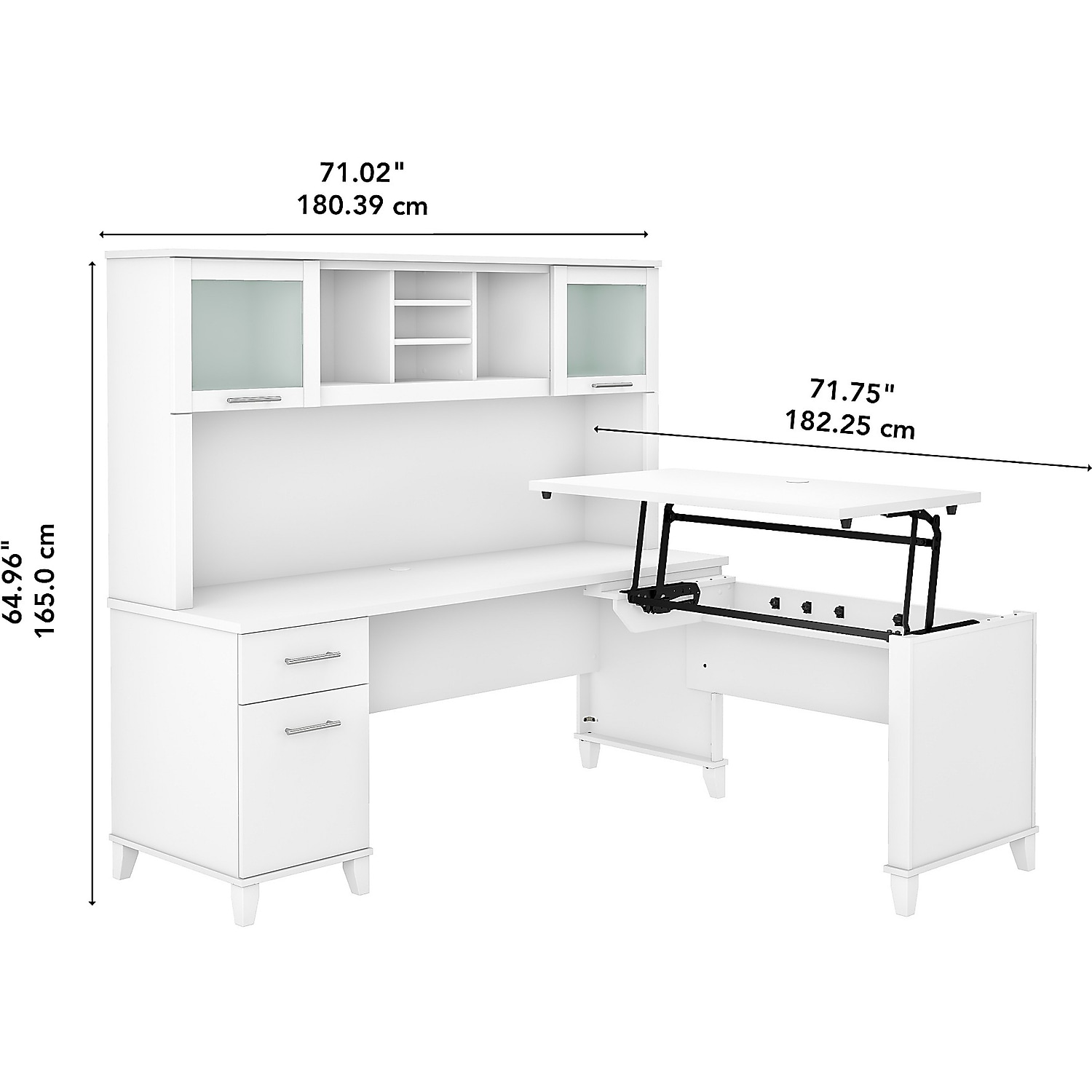 Somerset 72W Sit to Stand L Desk with Hutch in White - Engineered Wood