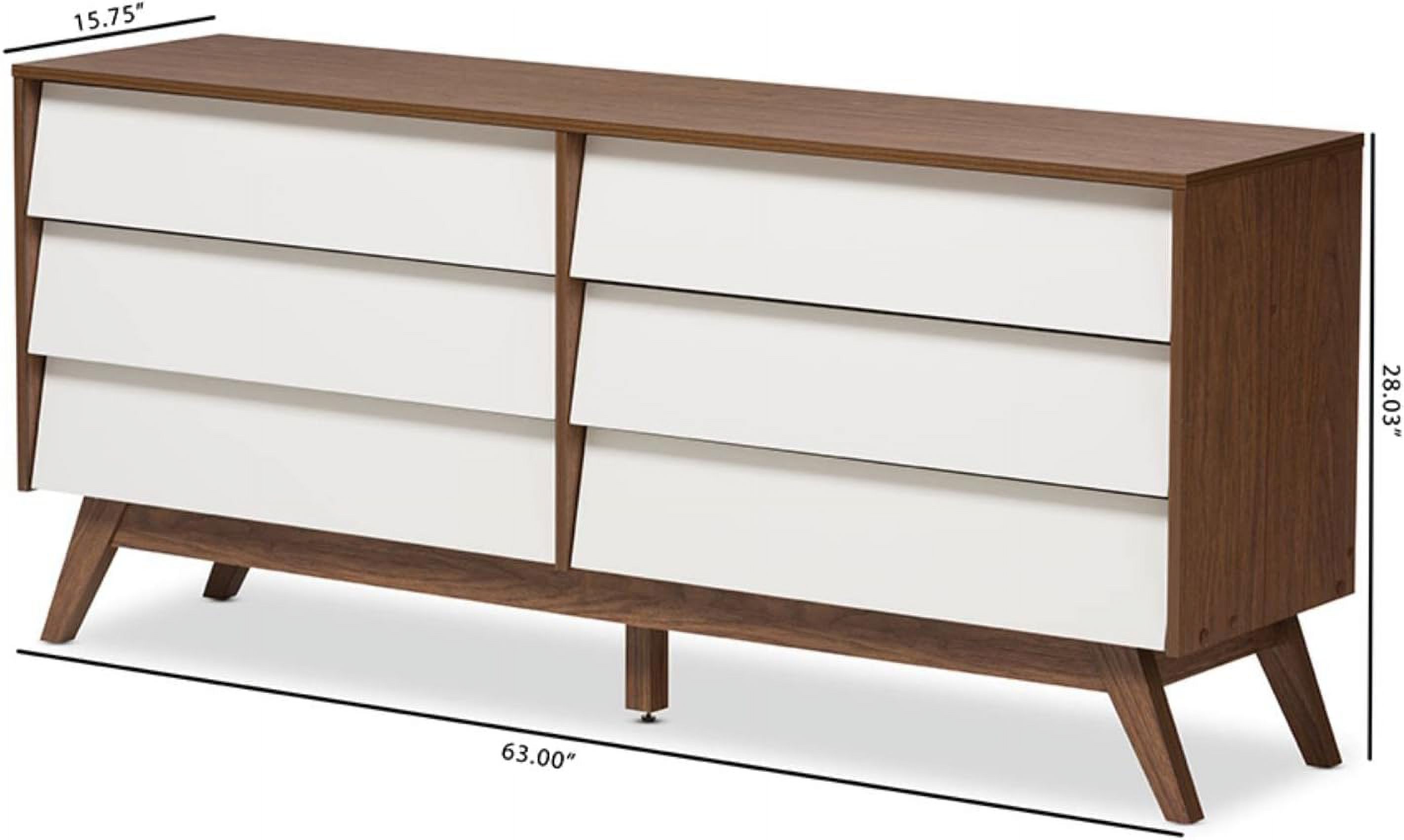 Hildon 6 Drawer Double Dresser In White And Walnut Brown