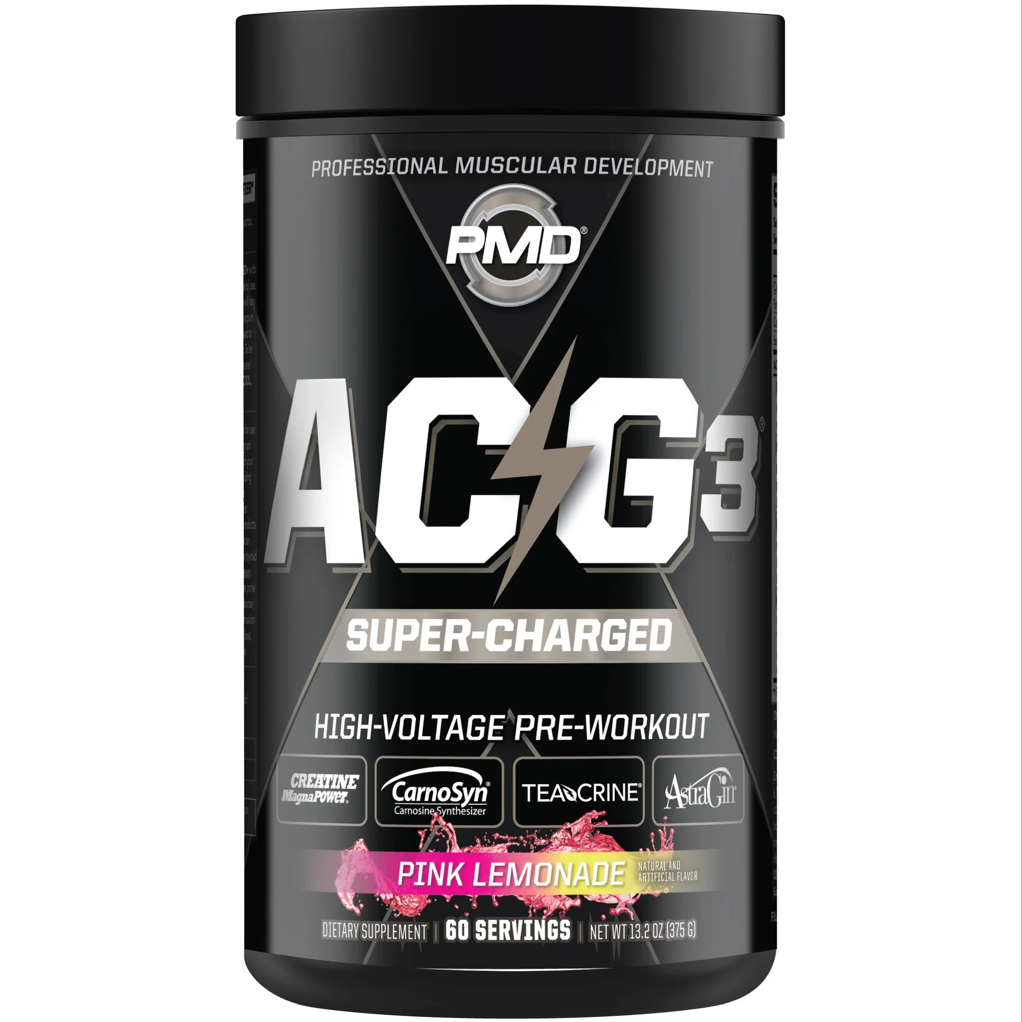 PMD Sports ACG SUPERCHARGED Full Featured, High Energy, Concentrated Pre-Workout Drink Mix - Pink Lemonade/60 Servings
