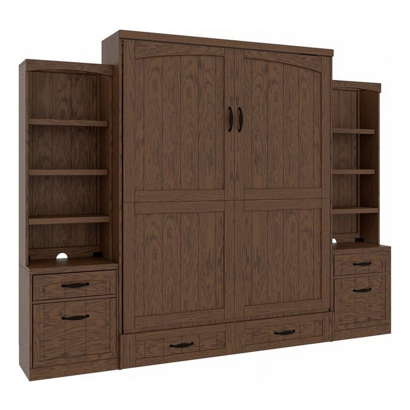 Pemberly Row Cape Cod Solid Wood Queen Size Murphy Bed with 2 Pier in Brown