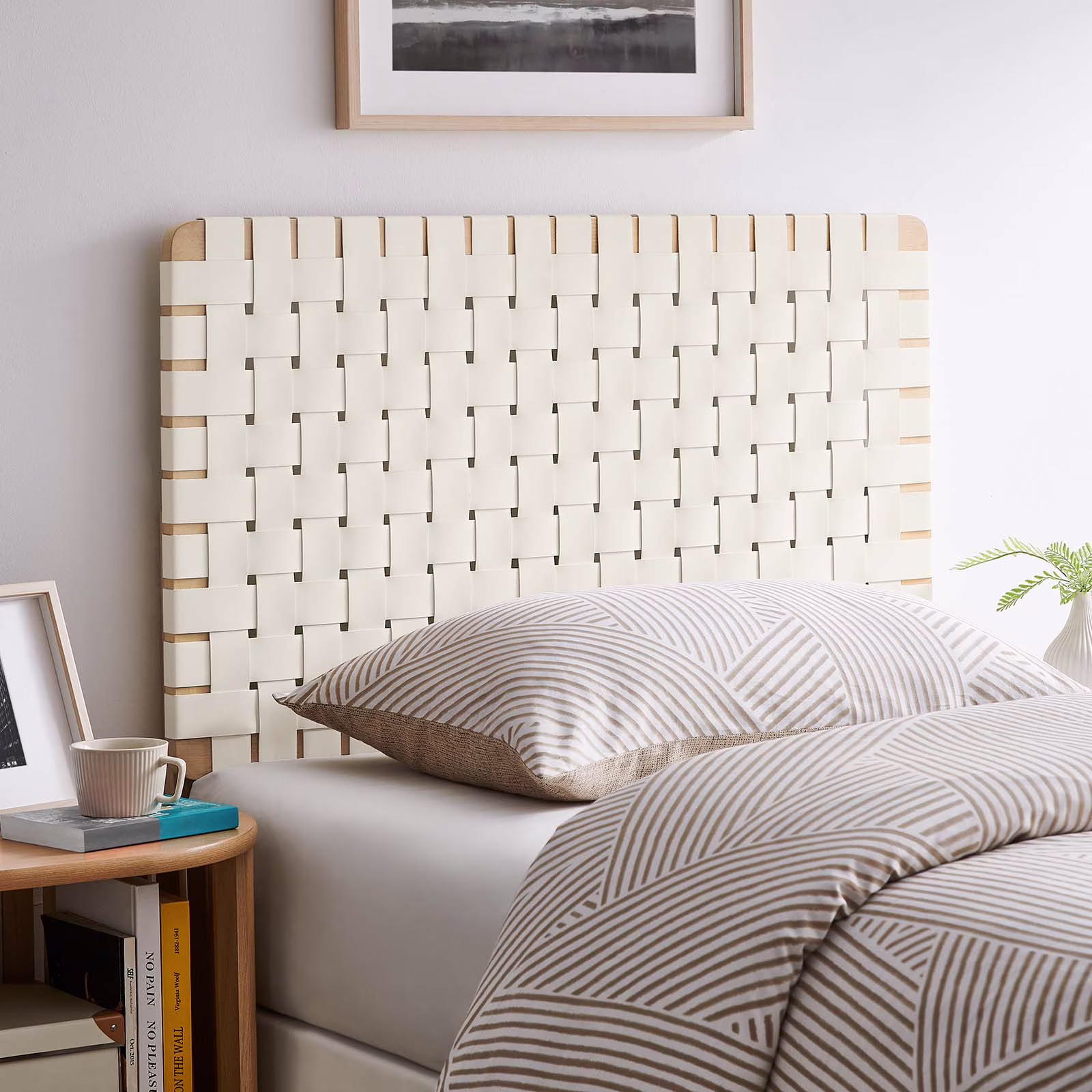 Modway Sparta Weave Twin Vegan Leather Headboard in Natural Beige
