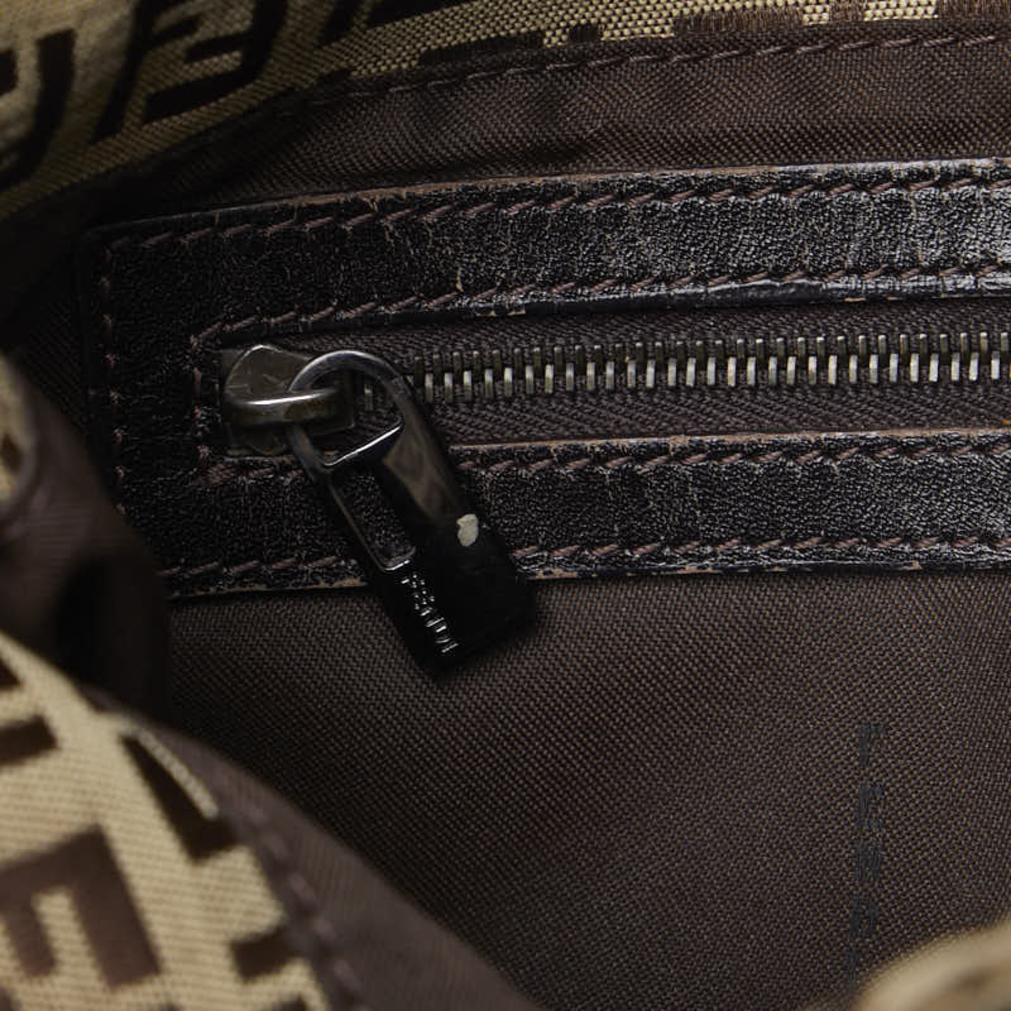 Pre-Owned FENDI Zucchino Mamma Bucket Shoulder Bag 8BR003 Brown Canvas Leather Women's (Fair)