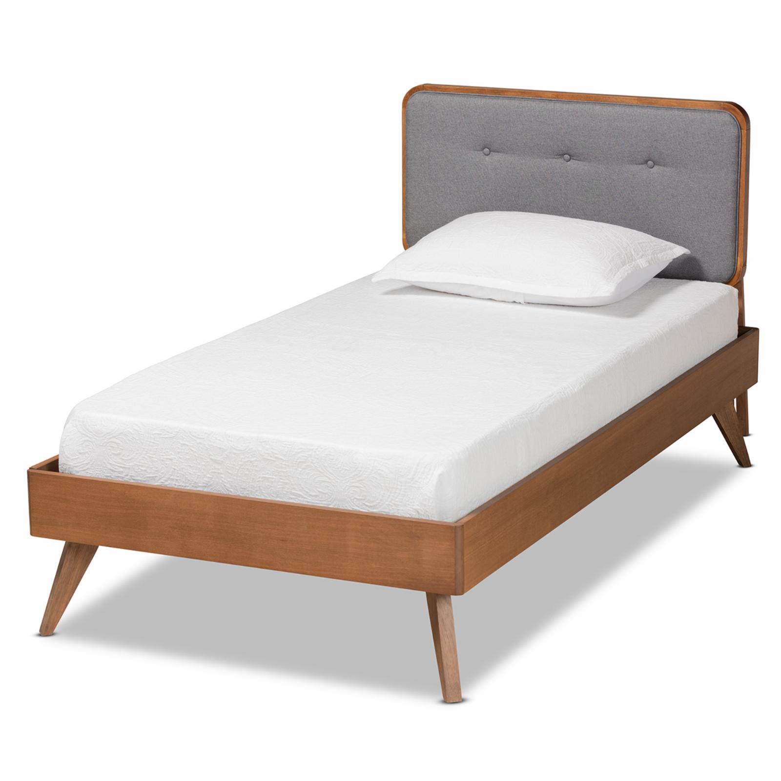 Baxton Studio Dilara Light Grey and Brown Finished Wood Twin Size Platform Bed