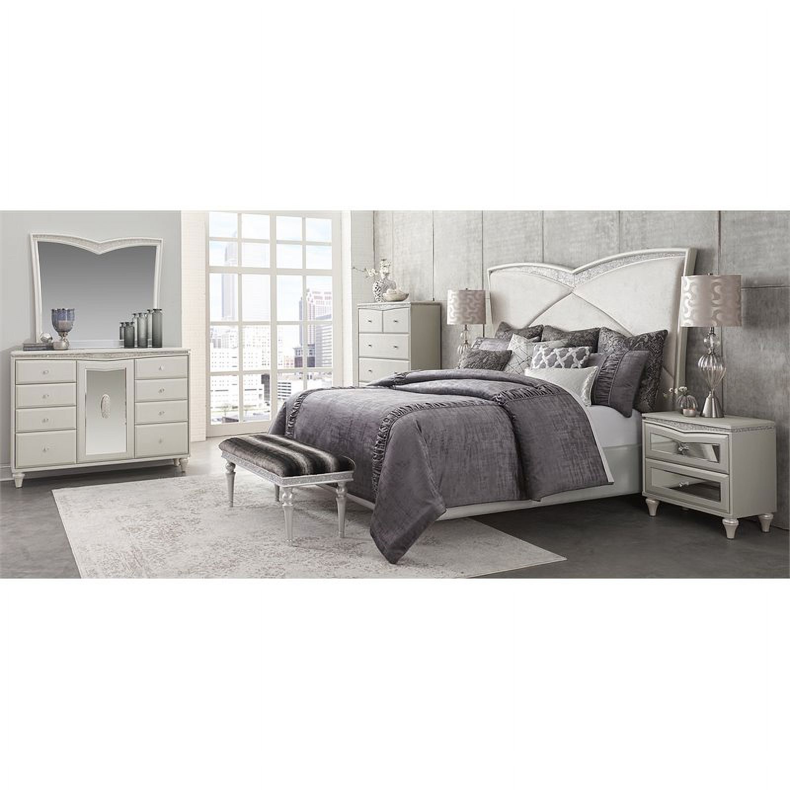 Maklaine Modern Wood/Vinyl Eastern King Upholstered Bed in Dove Gray