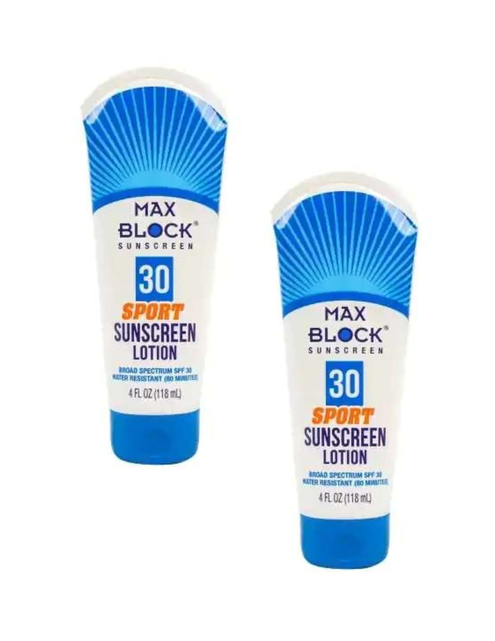 CGT Max Block Sport Sunscreen Lotion Broad Spectrum SPF 30 Water Resistant up to 80 Minutes Paraben Free Helps Prevent Sunburn Sun Protection Decrease Early Aging Outdoor Summer Adults 4oz.(Pack of 2)
