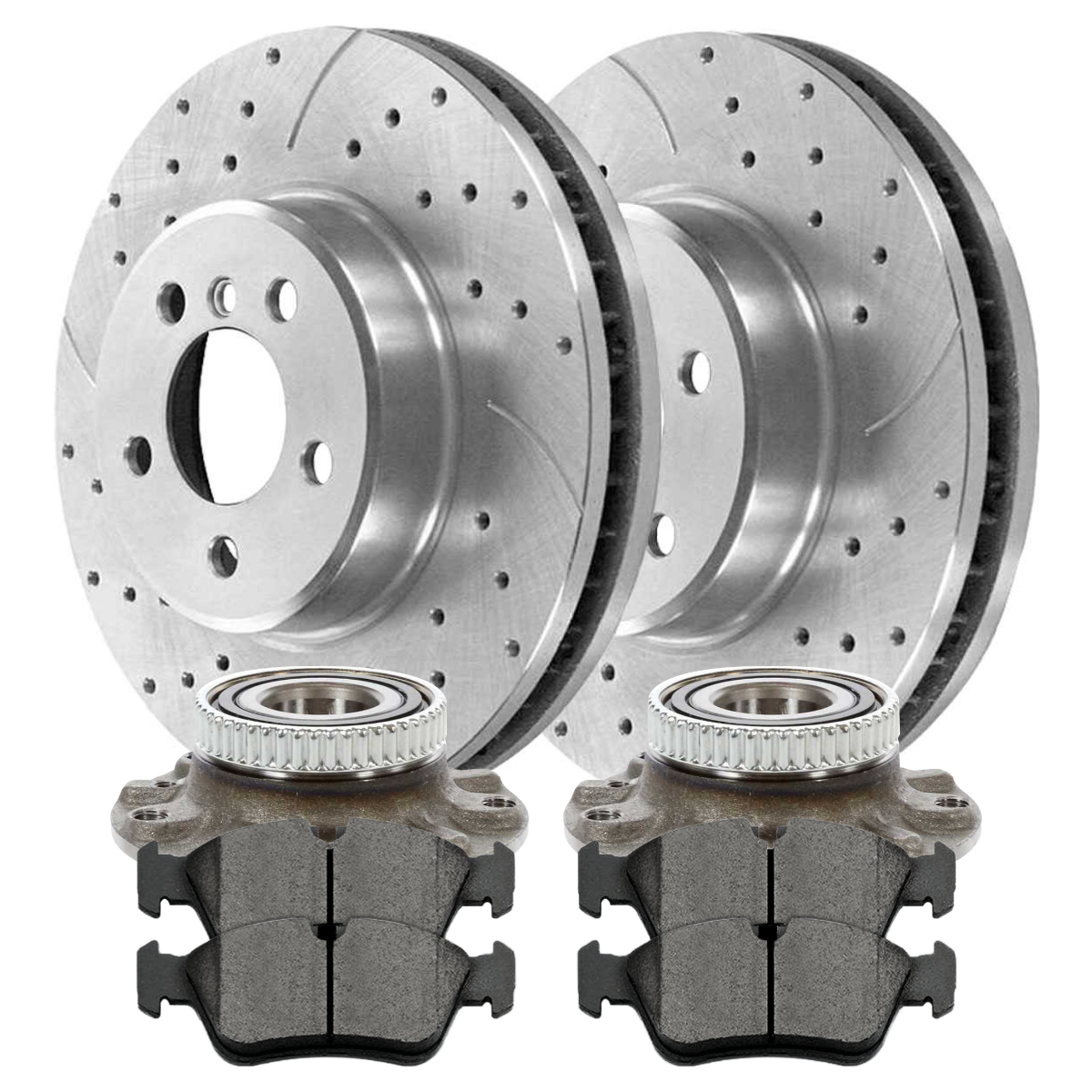 AutoShack Front Wheel Bearing Hubs Drilled Slotted Rotors Silver Ceramic Pads Kit Driver and Passenger Side Replacement for BMW 320i 325Ci 325i Z3 328i 2000 328Ci 323i 323Ci 2003-2008 Z4 RWD RHBBK0361