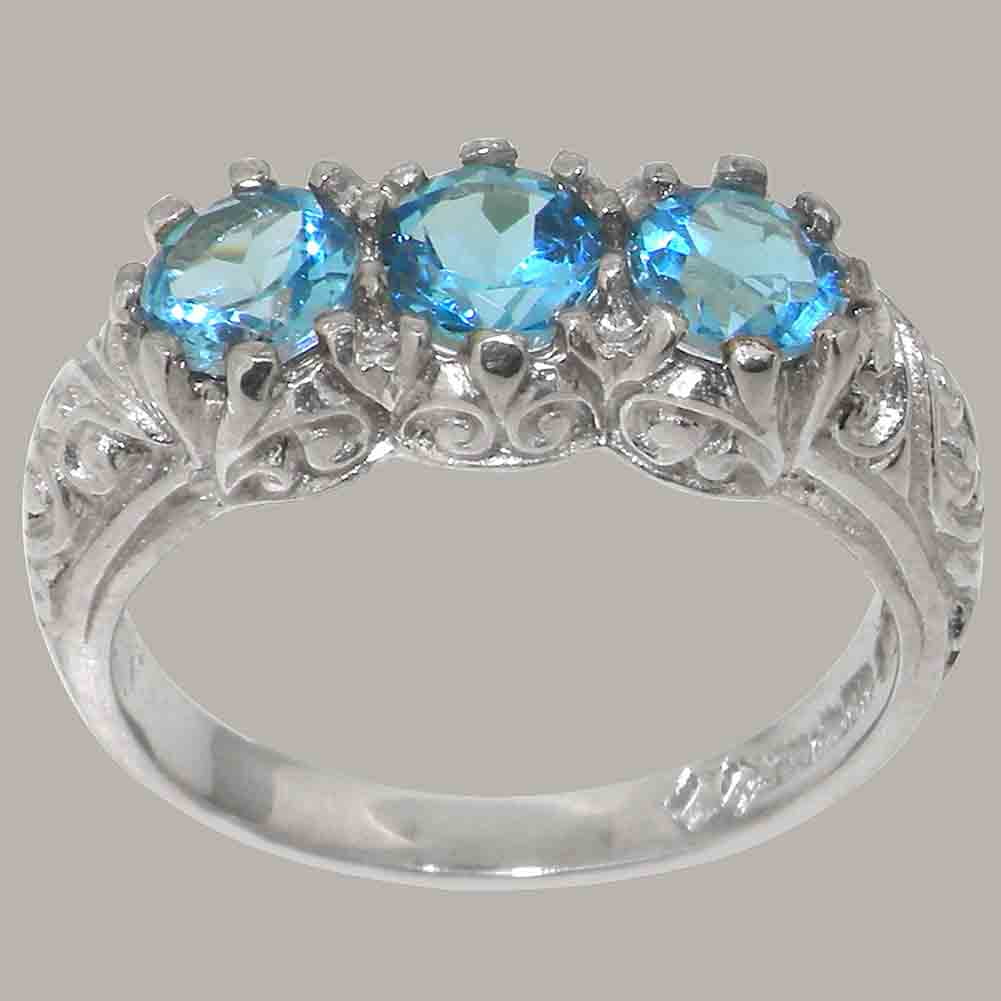 LBG British Made 9k White Gold ring with Natural Blue Topaz Womens Engagement Ring - 33 size options - Size 9.75