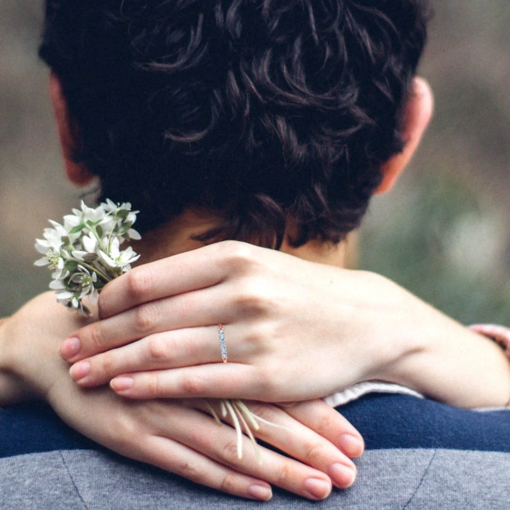 0.4 ct Brilliant Round Cut Natural Aquamarine 14k Rose Gold Stackable Band SZ 4