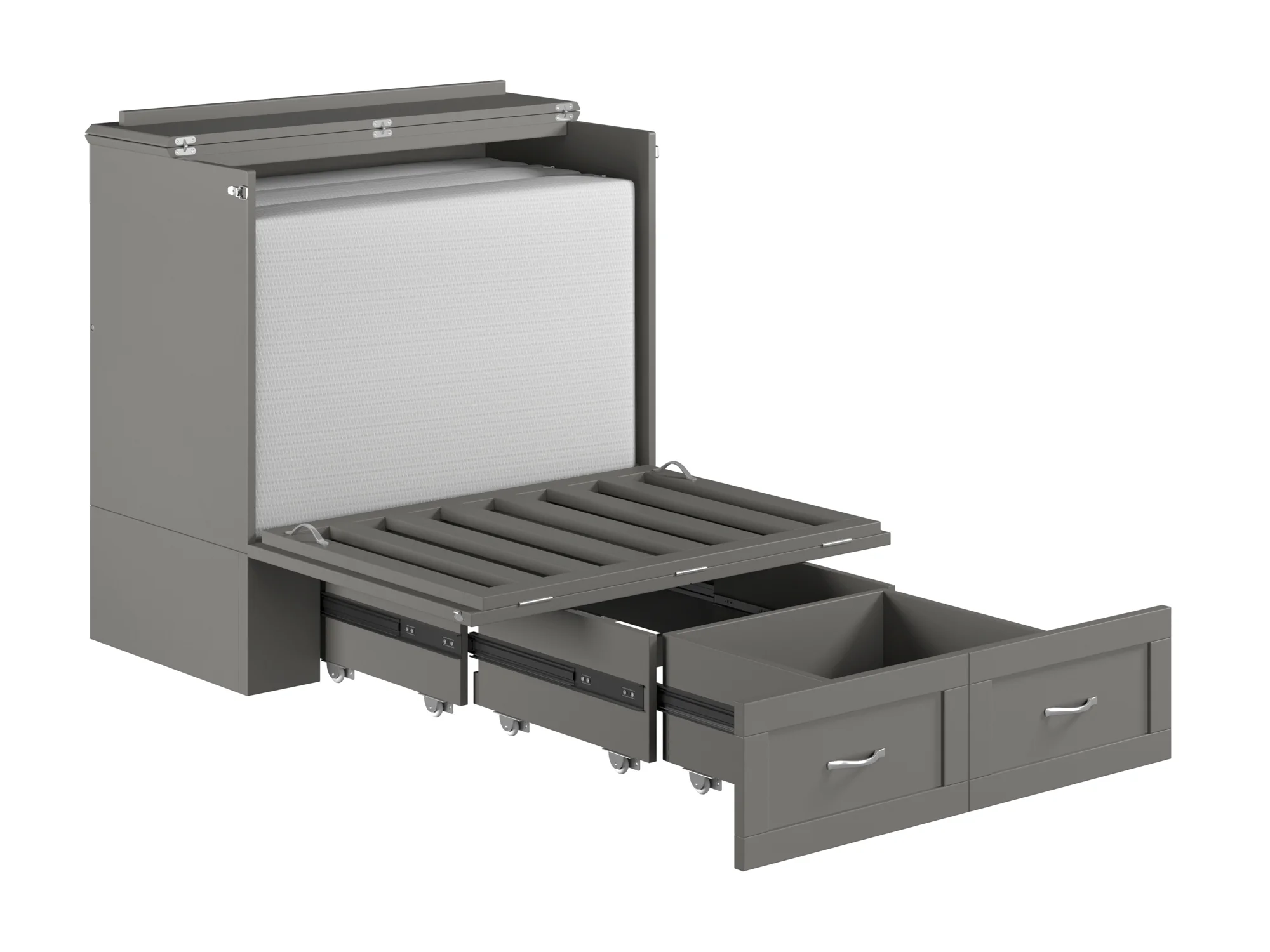 AFI Hamilton Twin XL Solid Wood Murphy Bed Chest with Mattress, Drawer and Charger, Grey