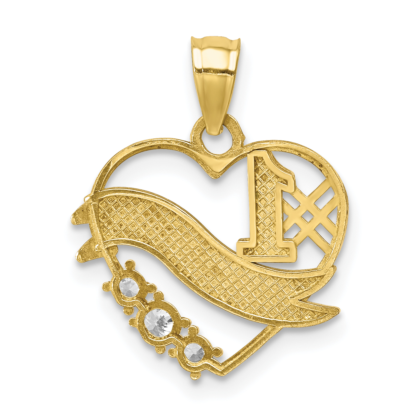 Carat in Karats 10K Two-Tone Gold Rhodium Plated CZ #1 Grandma In Heart Pendant With 14K Yellow Gold Light Weight Rope Chain 16