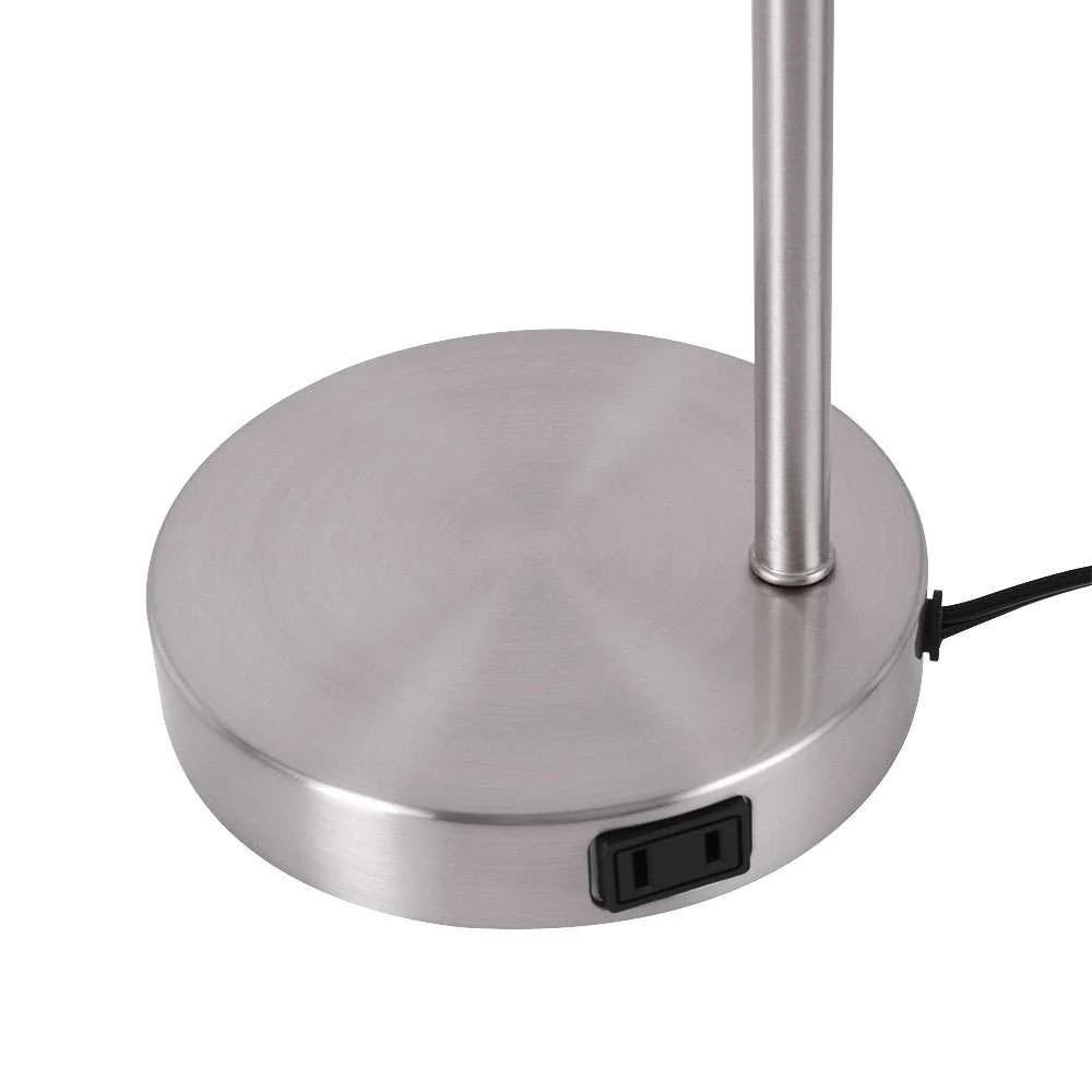 Modern Better Homes & Gardens Brushed Nickel Desk Lamp with Fabric Shade and AC Outlet, All Ages