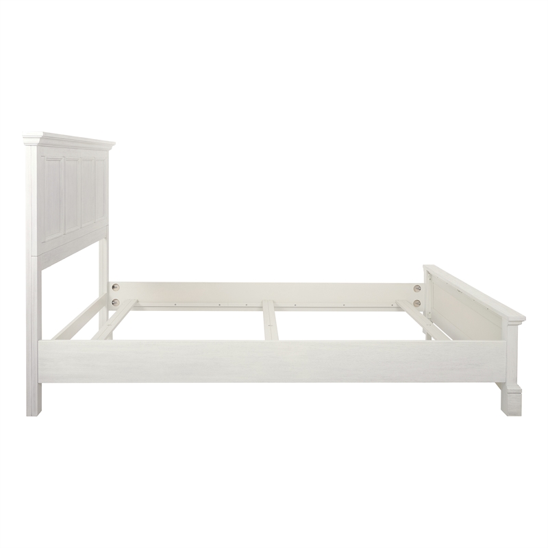 Farmhouse Basics Queen Bed Set 3/CTN in Rustic White Finish Engineered Wood