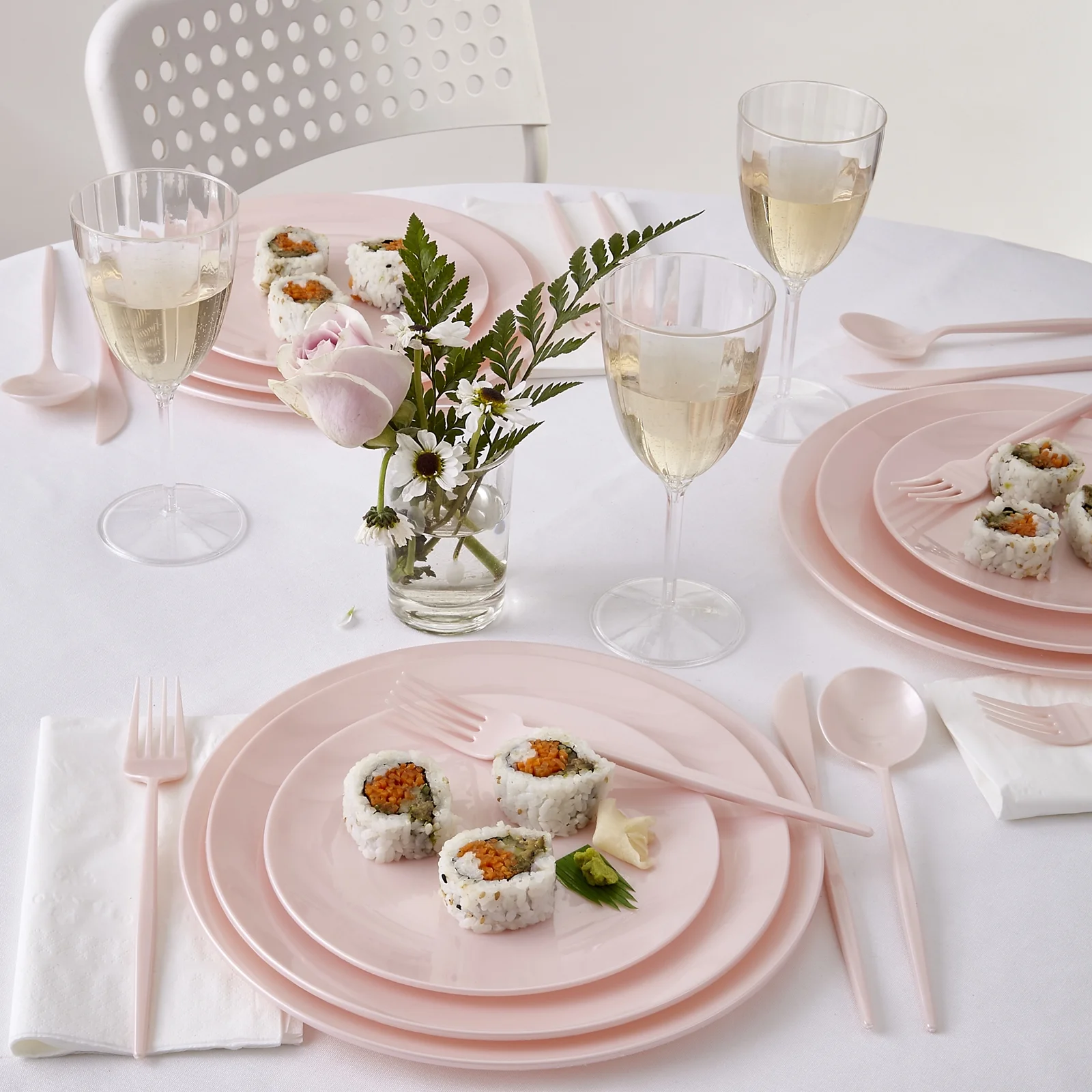 DISPOSABLE DINNERWARE PLATES | Premium Reusable Plastic Dishes | 20 Salad Plates | Opulence Blush | 9