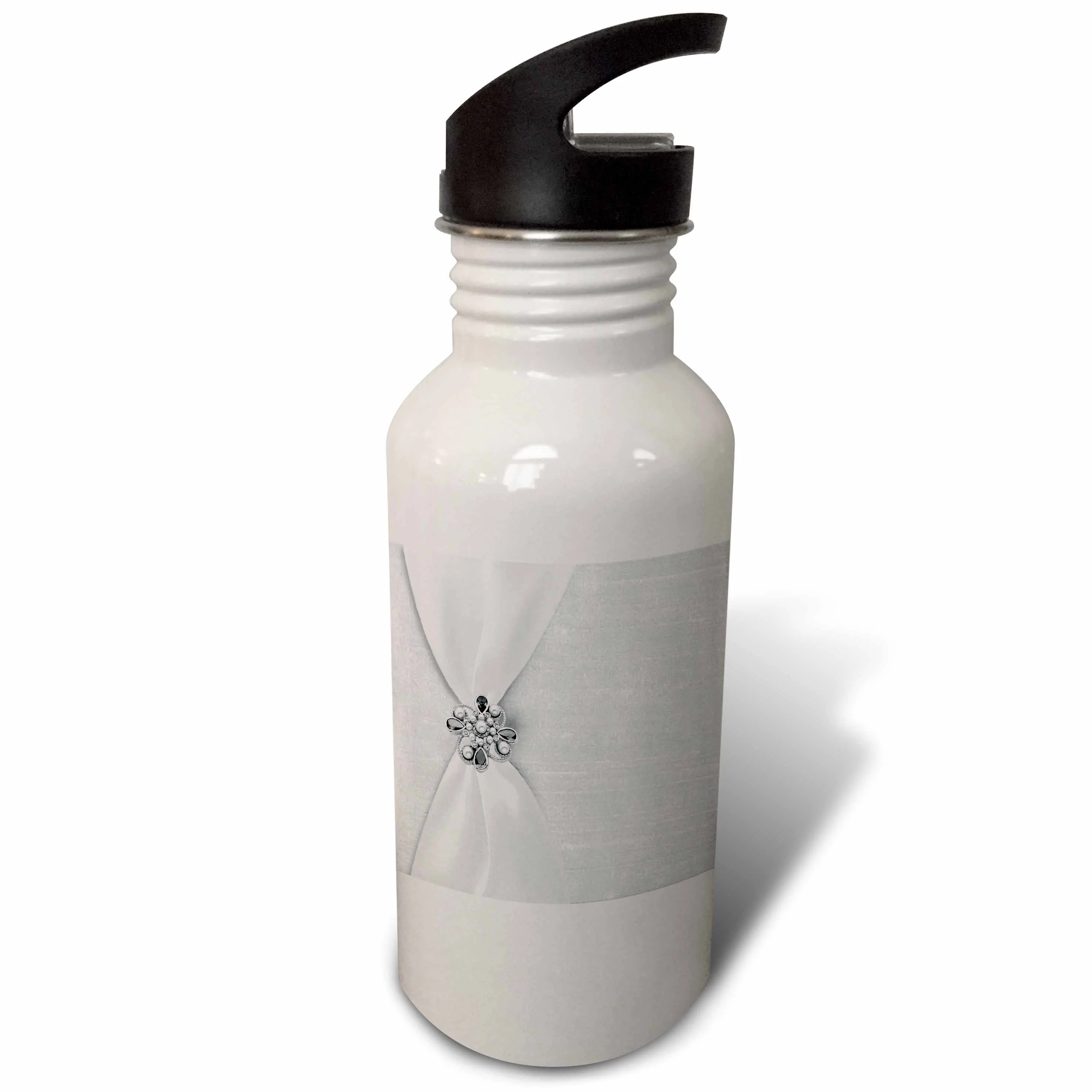 White Satin Ribbon with Jewel 21 oz Sports Water Bottle wb-29624-1