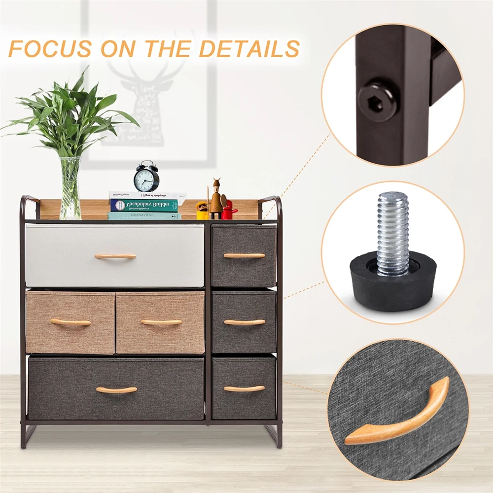 Bigroof Fabric Drawer Dresser - Storage Tower with Large Capacity for Bedroom, Living Room&nbsp;& Closets - Steel Frame Wooden Top with Fabric Bins for Clothing Blankets Plush Toy